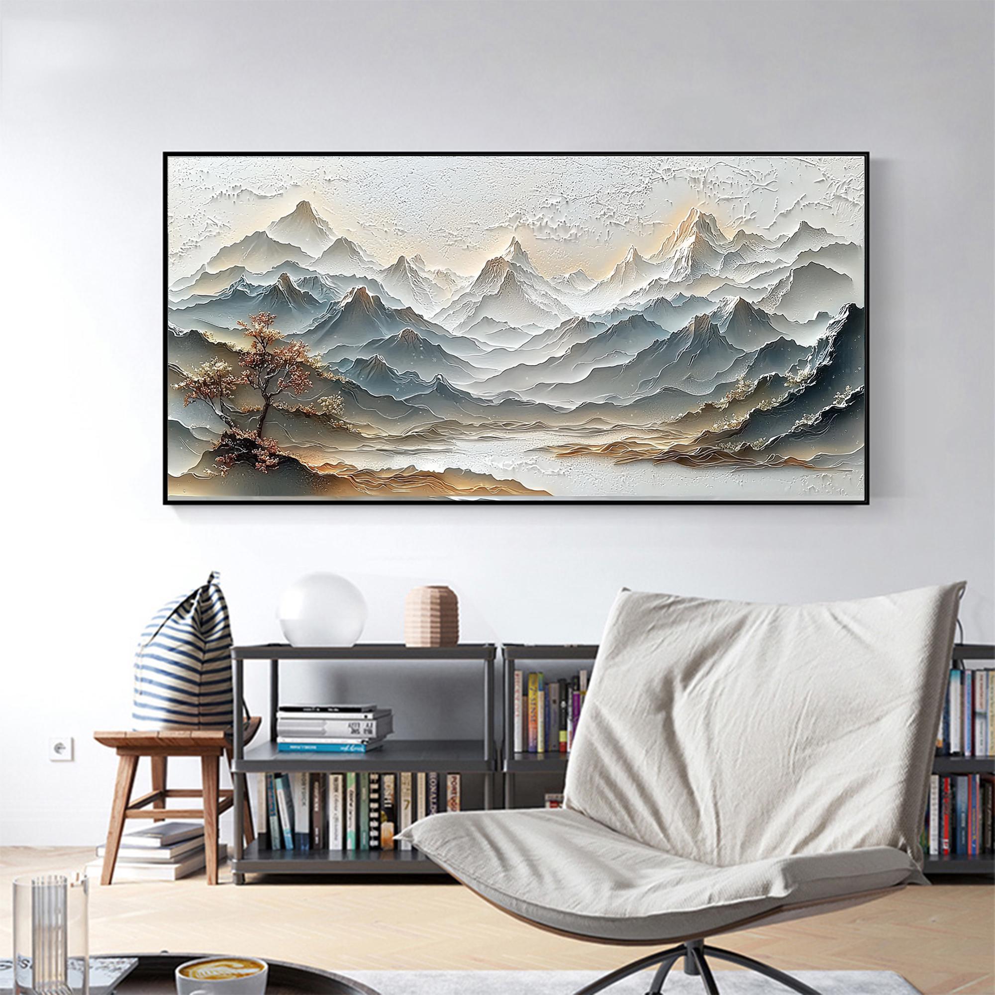Earthen Ridge – Hand-Painted Brown Alpine Ridge Palette Knife Heavy Texture Oil Mountain Painting | Contemporary Mountain Living Room & Home Office Art