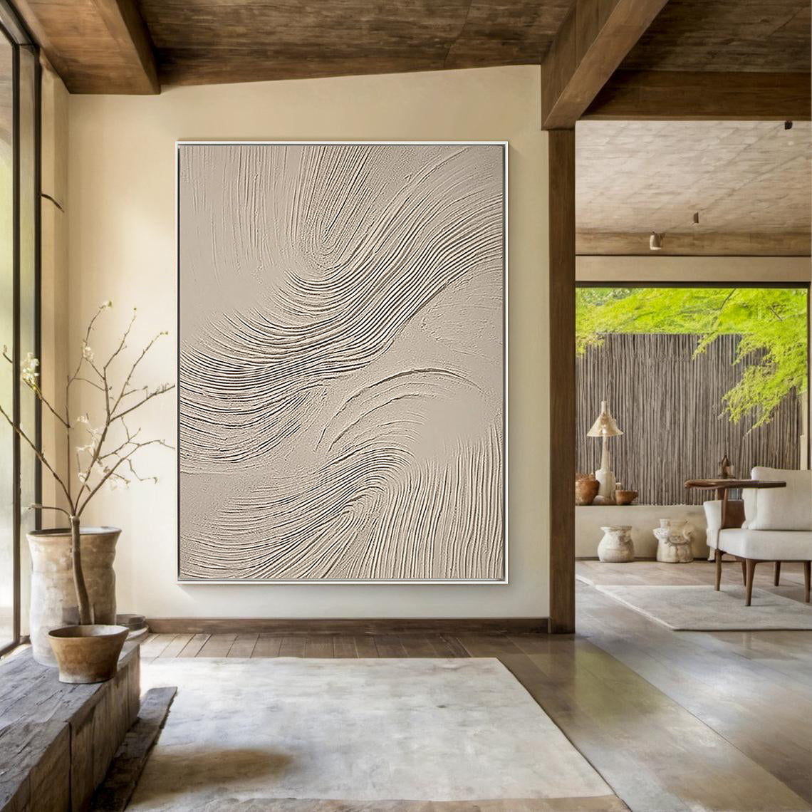 Dunes Rhythm – Hand-Painted Minimalist Beige Plaster Effect Relief Wabi-Sabi Painting | Japandi Organic Wabi-Sabi Living Room & Hallway Art