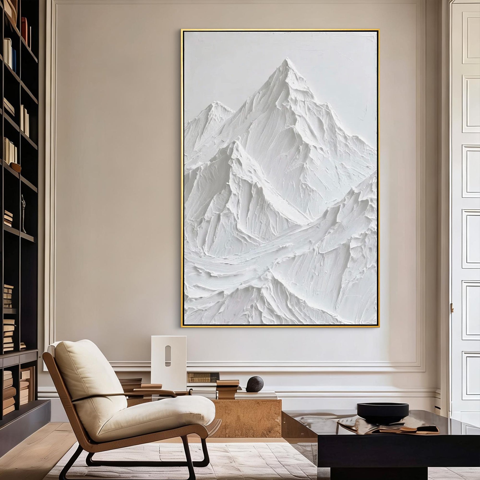 Snow Crest – Modern White Plaster Relief Texture Painting | Contemporary Plaster Texture Living Room & Office Art