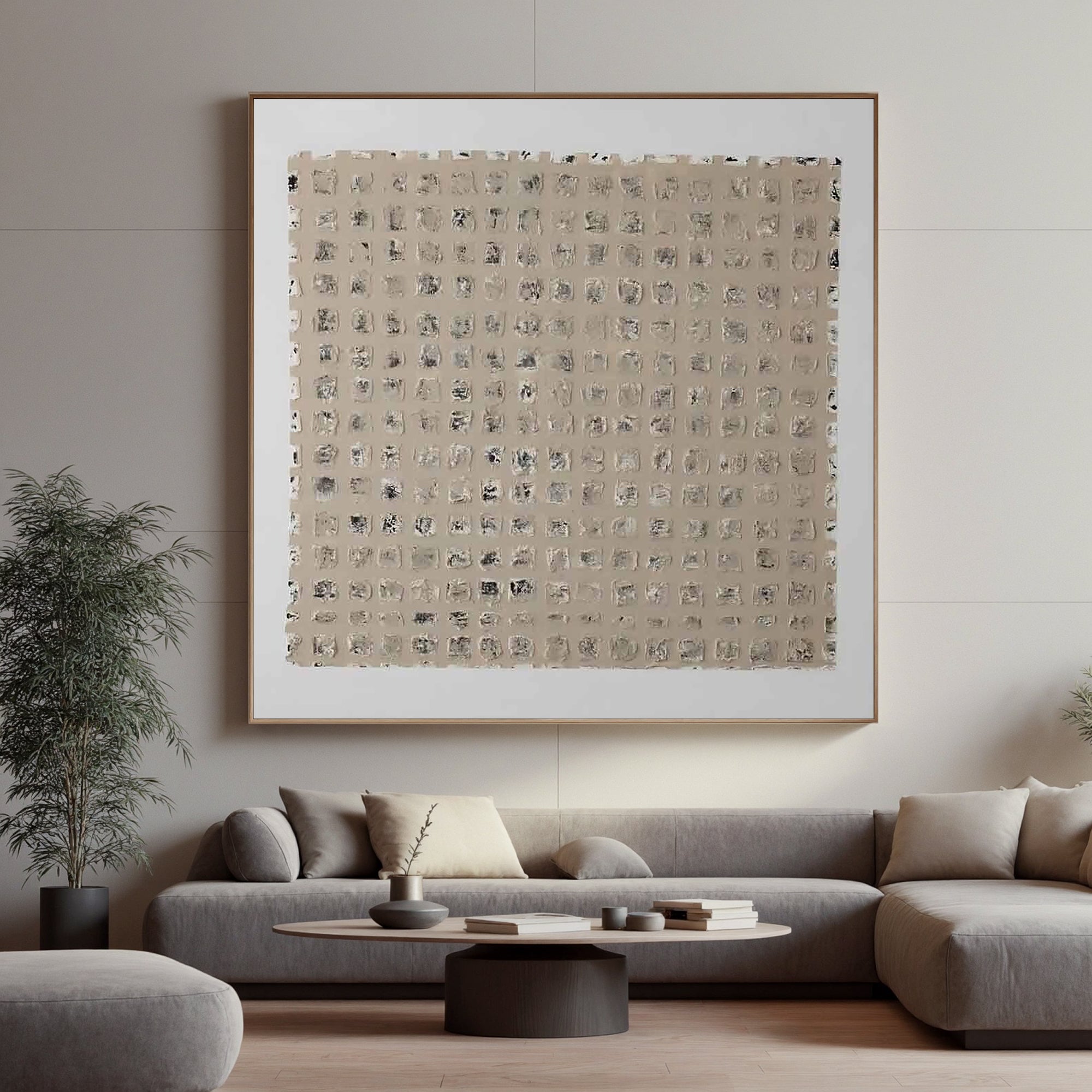 Ancient Script – Hand-Painted Neutral Beige Matrix Plaster Relief Wabi-Sabi Painting | Japandi Organic Wabi-Sabi Living Room & Hallway Art