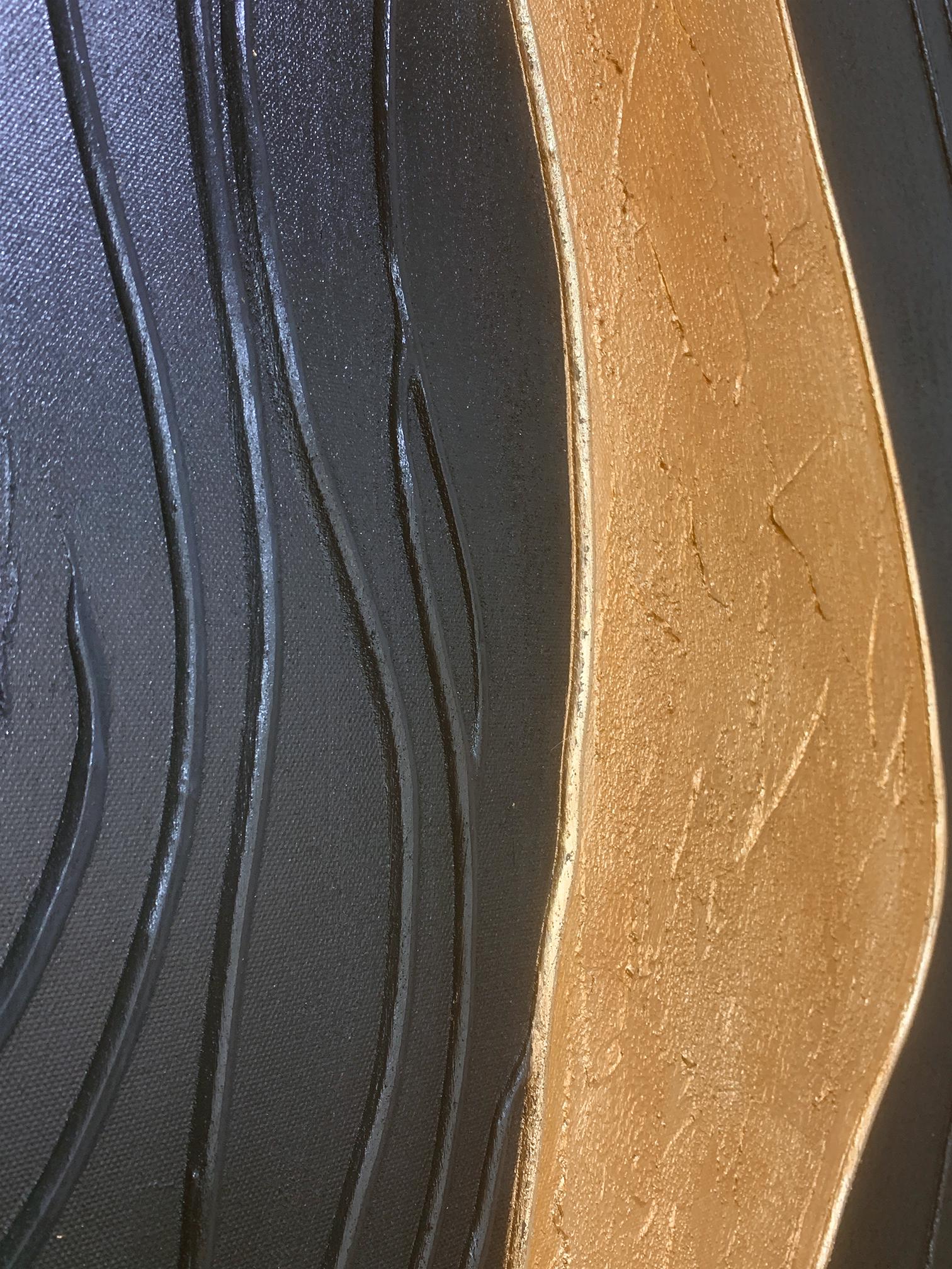 GOLDEN VEIN: Abstract Wall Art, Hand-Painted Dark Grey and Gold Foil Modern Luxury Textured Gallery Art
