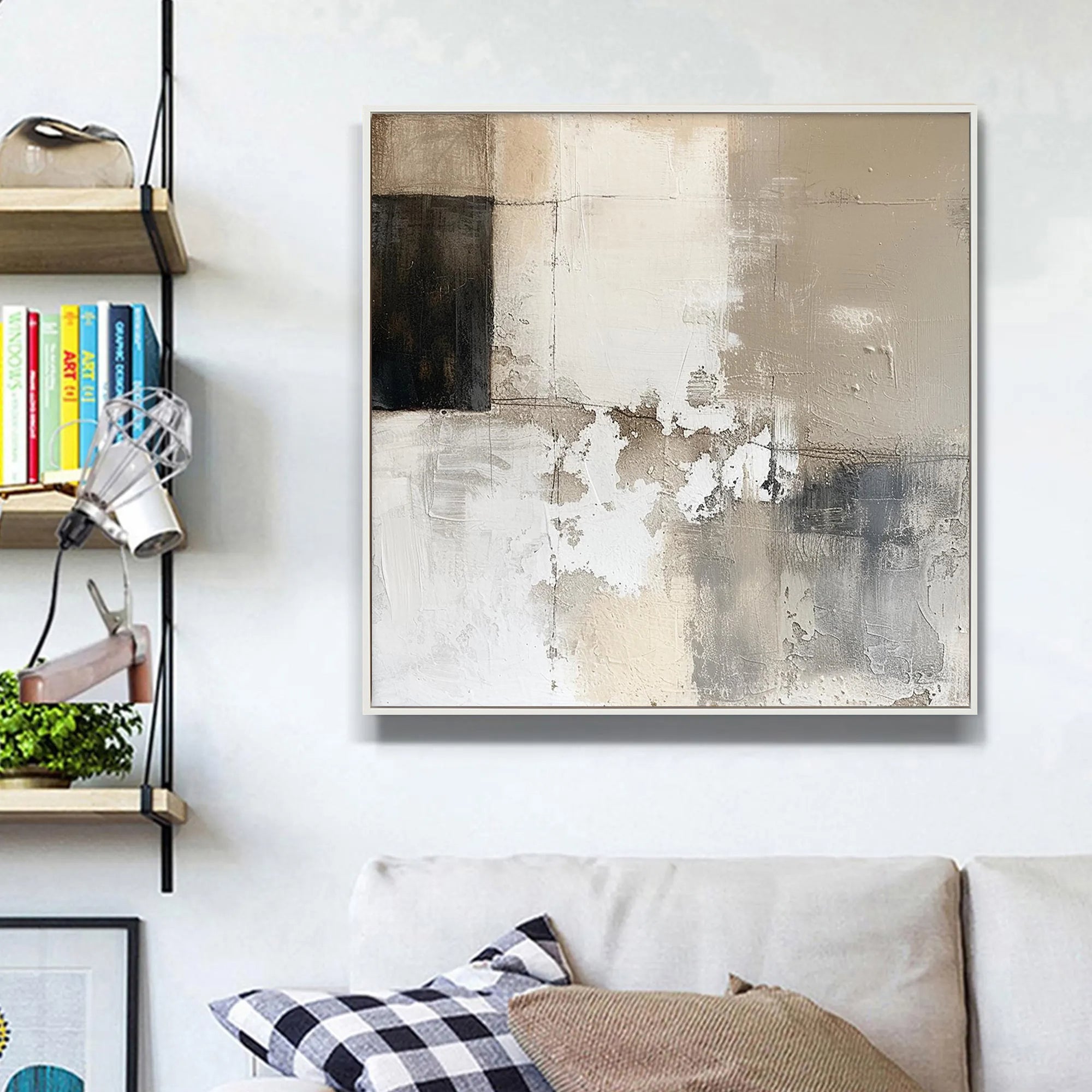 Urban Echo – Minimalist Neutral Plaster Effect Hand-Painted Abstract Painting | Modern Minimalist Bedroom & Home Office Art