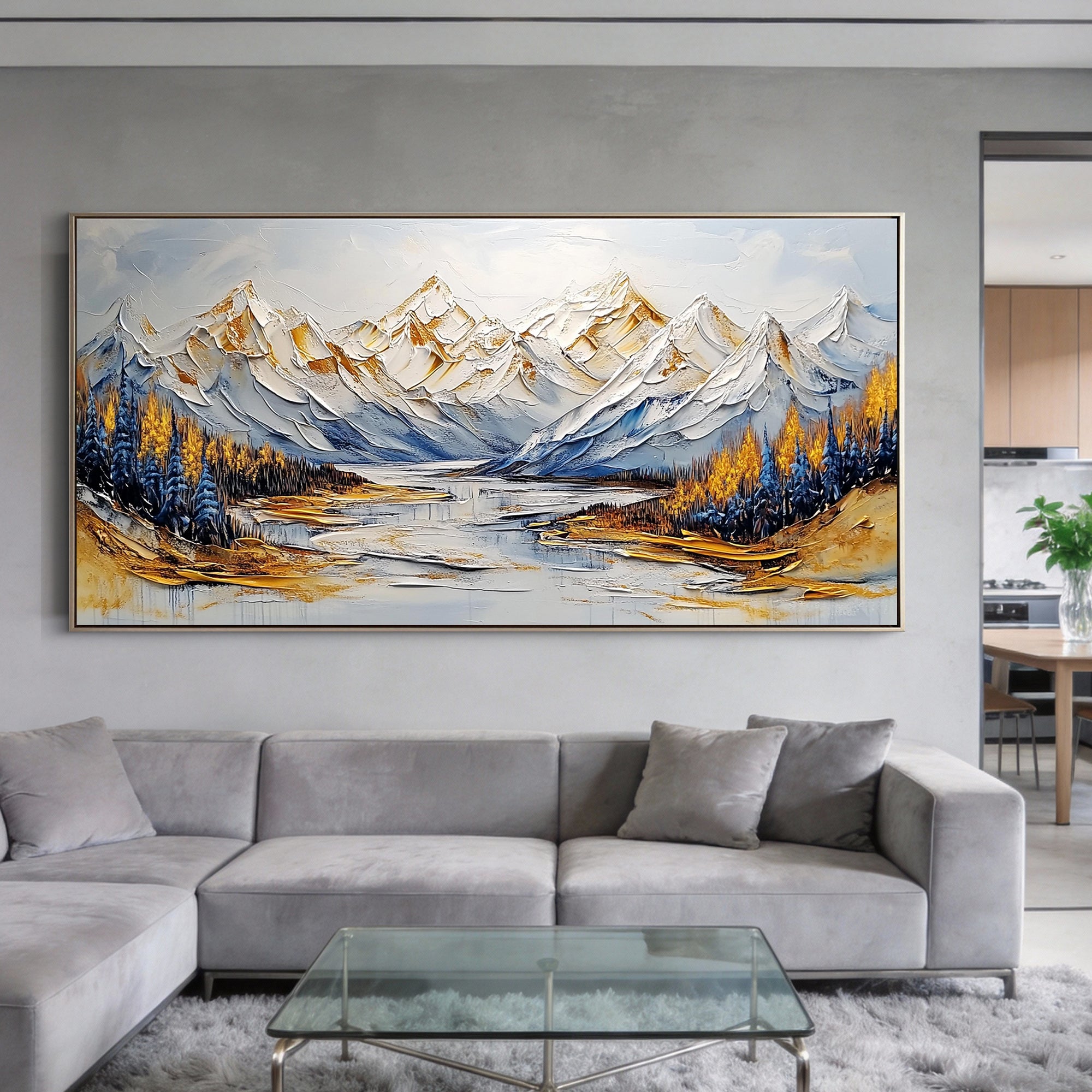 Echo of the Glacier – Modern Luxury Mountain Landscape Painting | Horizontal Impasto Living Room Art