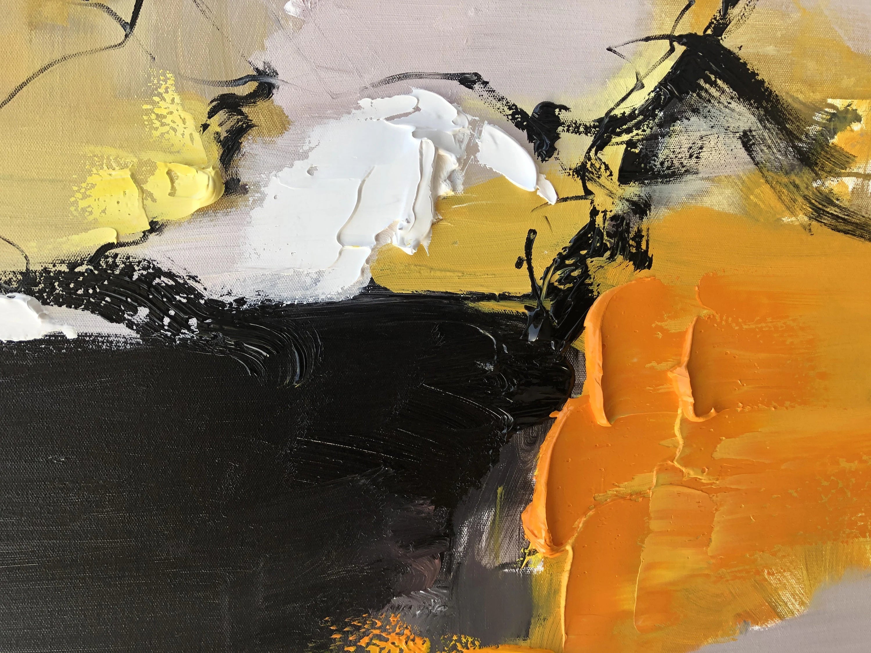 Amber Energy – Hand-Painted Bold Yellow and Black Palette Knife Abstract Painting | Bold Abstract Palette Knife Living Room Art