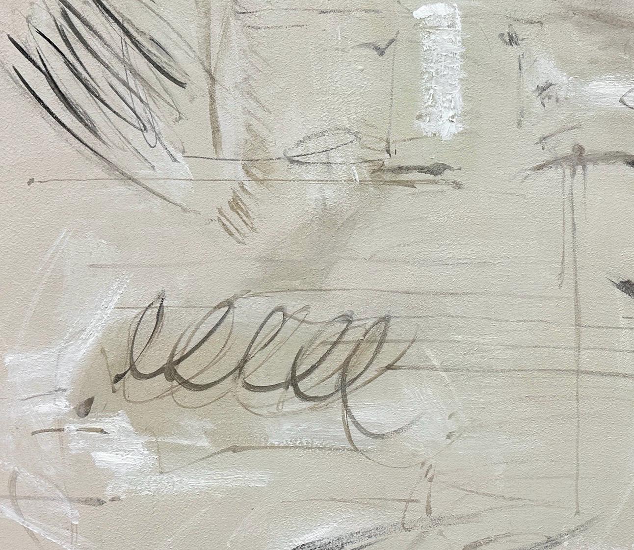 Cream Sketch – Hand-Painted Neutral Beige Abstract Scribble Plaster Effect Wabi-Sabi Painting | Japandi Organic Wabi-Sabi Living Room & Hallway Art