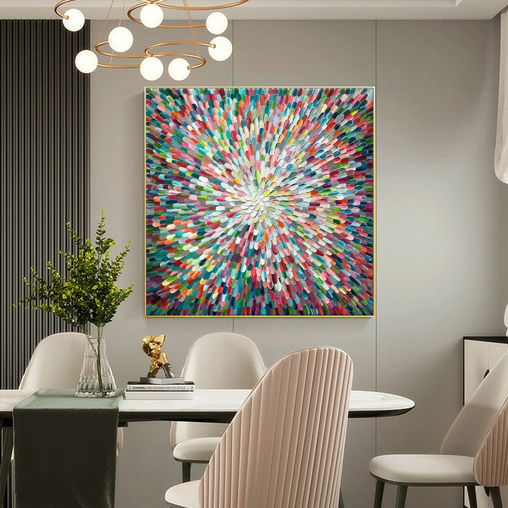Prismatic Burst – Hand-Painted Multicolored Rainbow Palette Knife 3D Abstract Painting | Bold Abstract Palette Knife Living Room Art