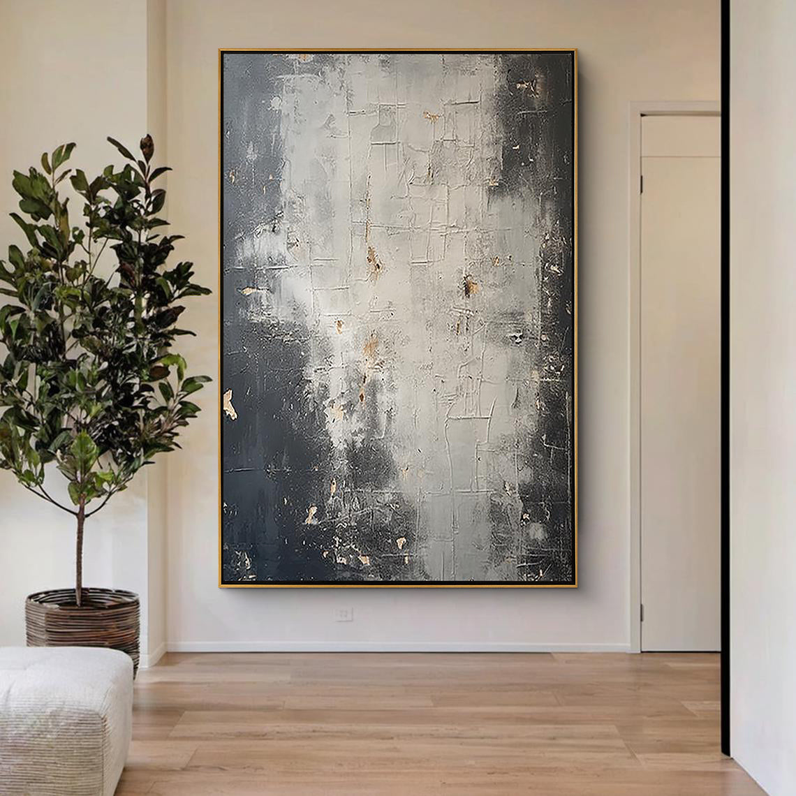 Concrete Echo – Minimalist Industrial Grey Plaster Effect Hand-Painted Wabi-Sabi Painting | Japandi Wabi-Sabi Living Room & Bedroom Art