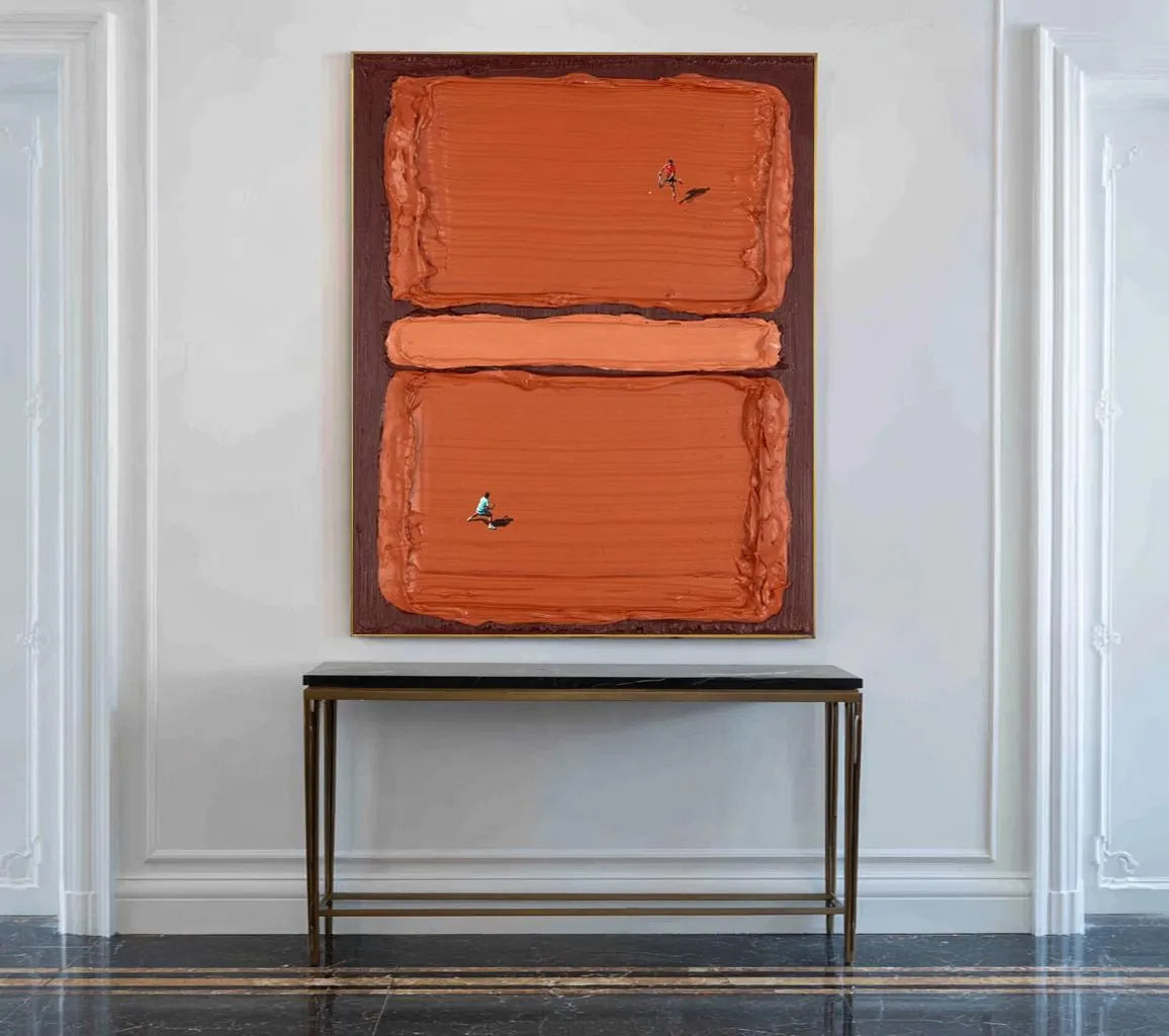 Clay Court – Hand-Painted Terracotta Tennis Court Minimalist Athletes Sport Painting | Contemporary Sport Home Office & Living Room Art
