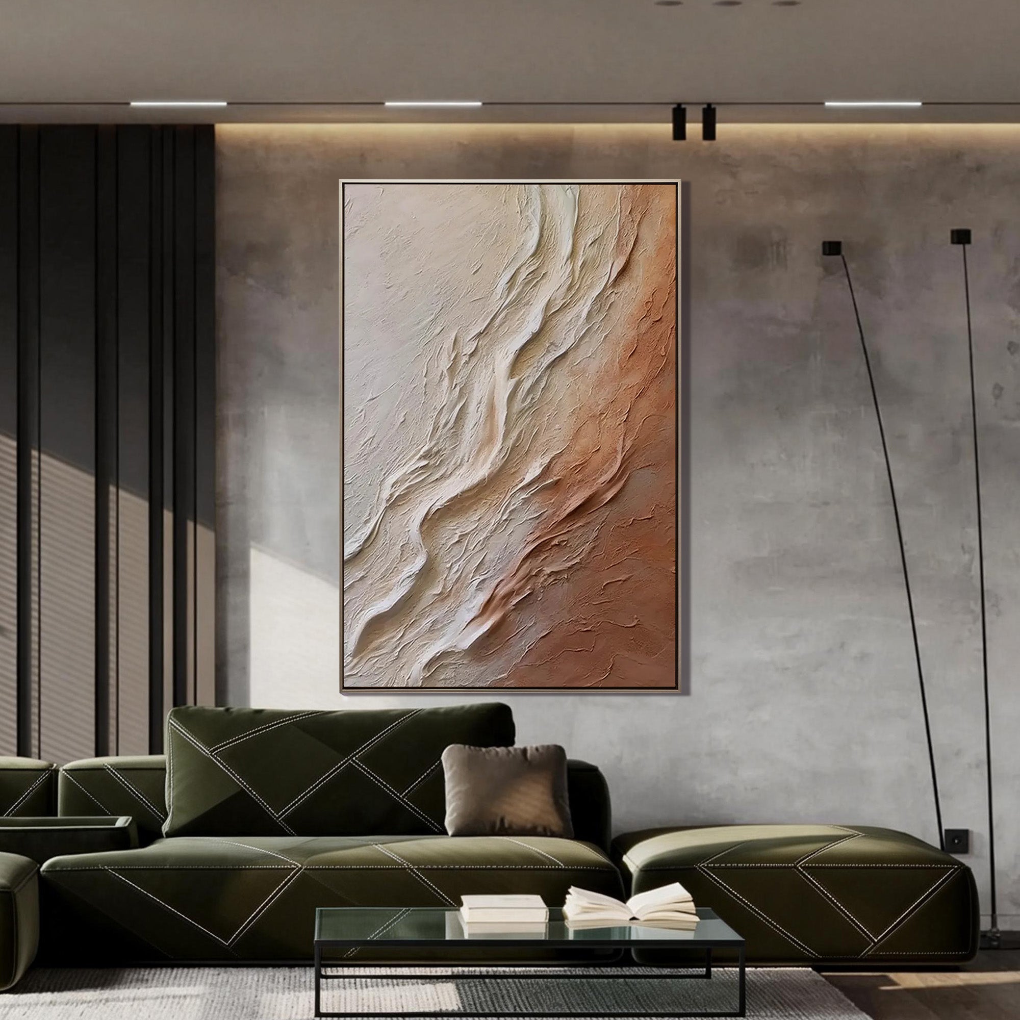 Earthen Flow – Terracotta & Sand Plaster Relief Abstract Painting | Japandi Organic Wabi-Sabi Living Room & Hallway Art