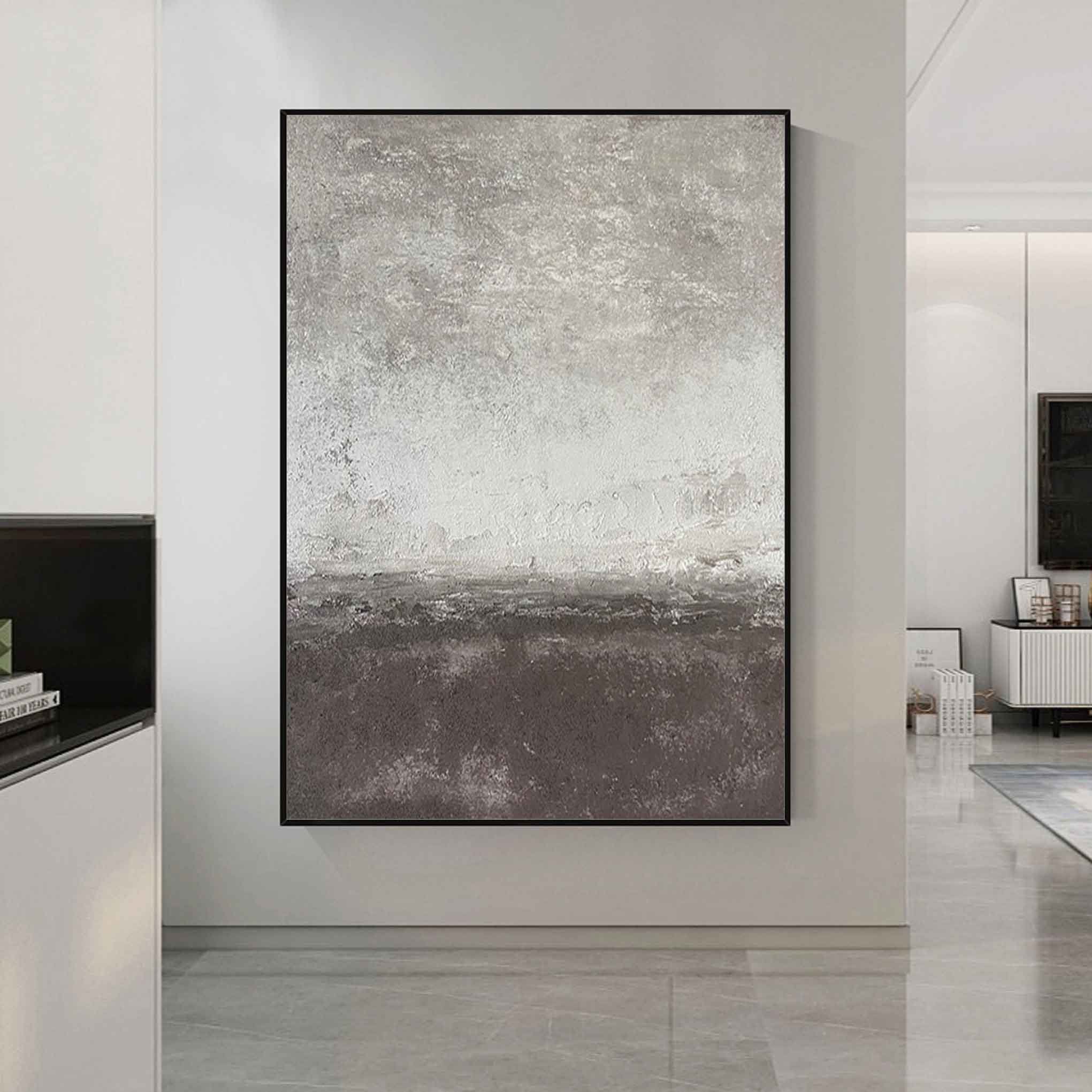 Concrete Mist – Hand-Painted Grey and White Cement Plaster Effect Grained Wabi-Sabi Painting | Japandi Wabi-Sabi Living Room & Bedroom Art