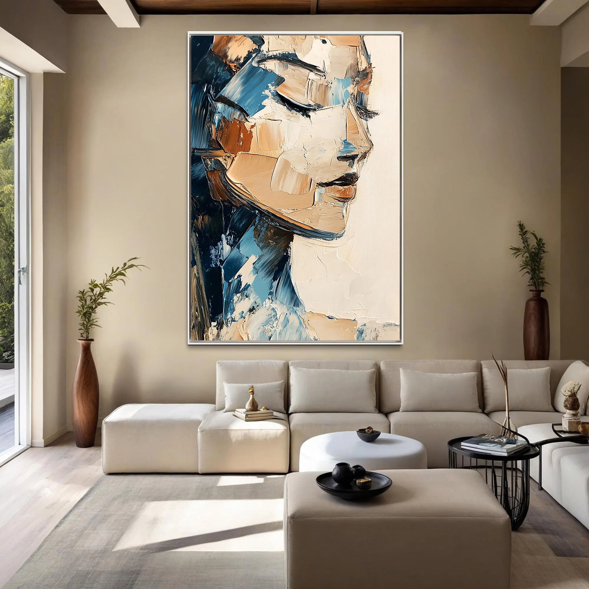 Serene Contemplation – Abstract Woman Face Impasto Palette Knife Hand-Painted Oil Portrait Painting | Contemporary Expressionist Living Room & Office Art