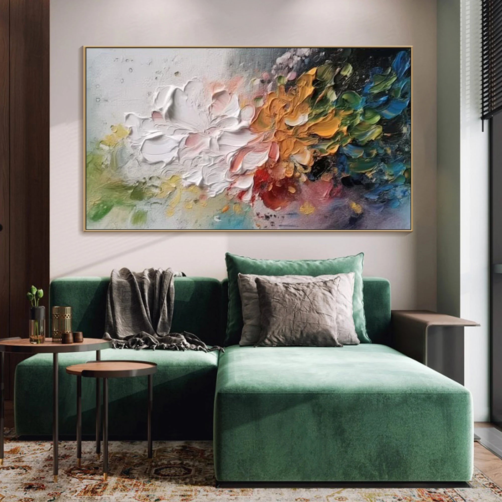 Prism Bloom – Hand-Painted Multicolored Palette Knife 3D Abstract Painting | Vibrant Botanical Living Room & Dining Room Art