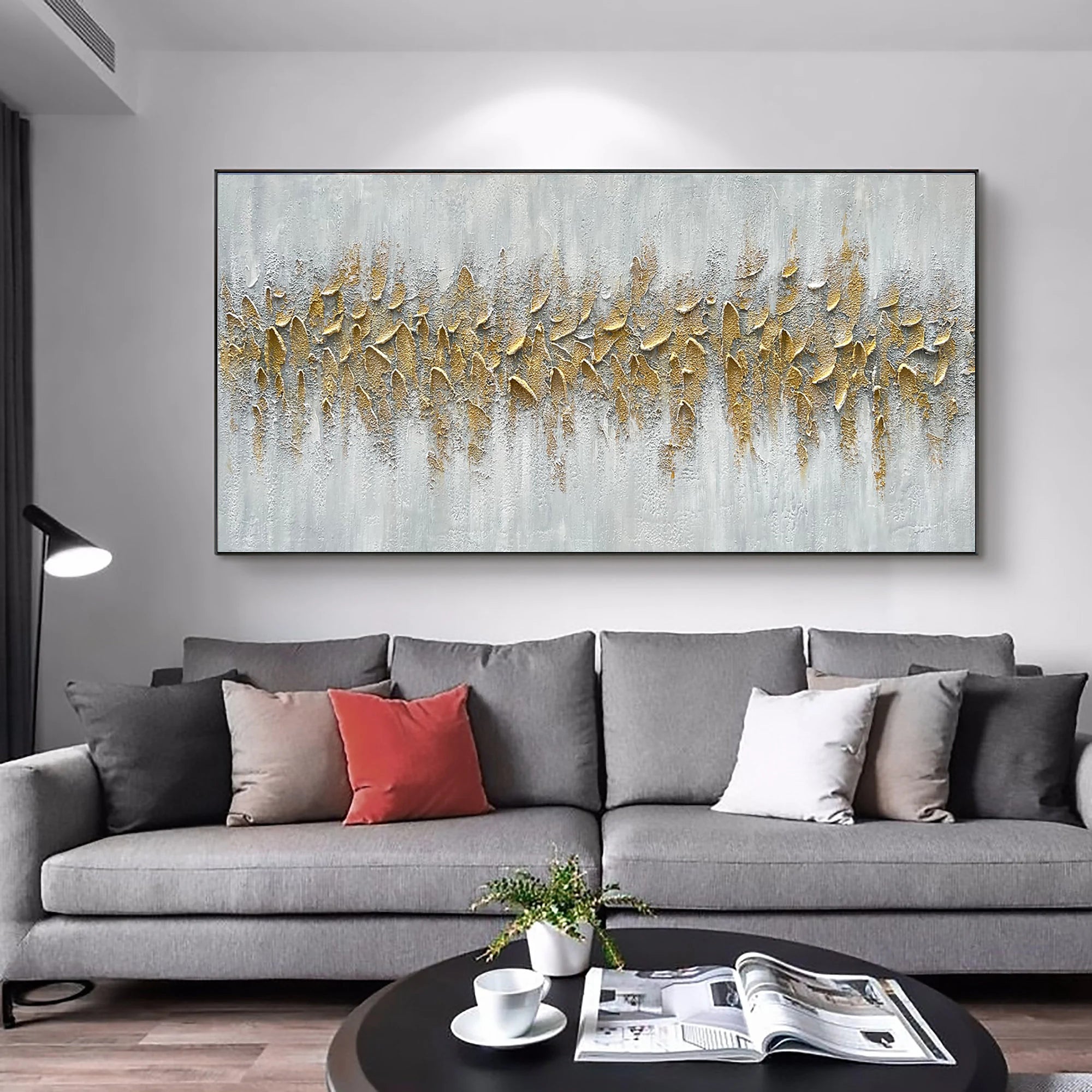 Gilded Current – Luxury Palette Knife Gold Abstract Abstract Painting | Modern Abstract Living Room & Office Art