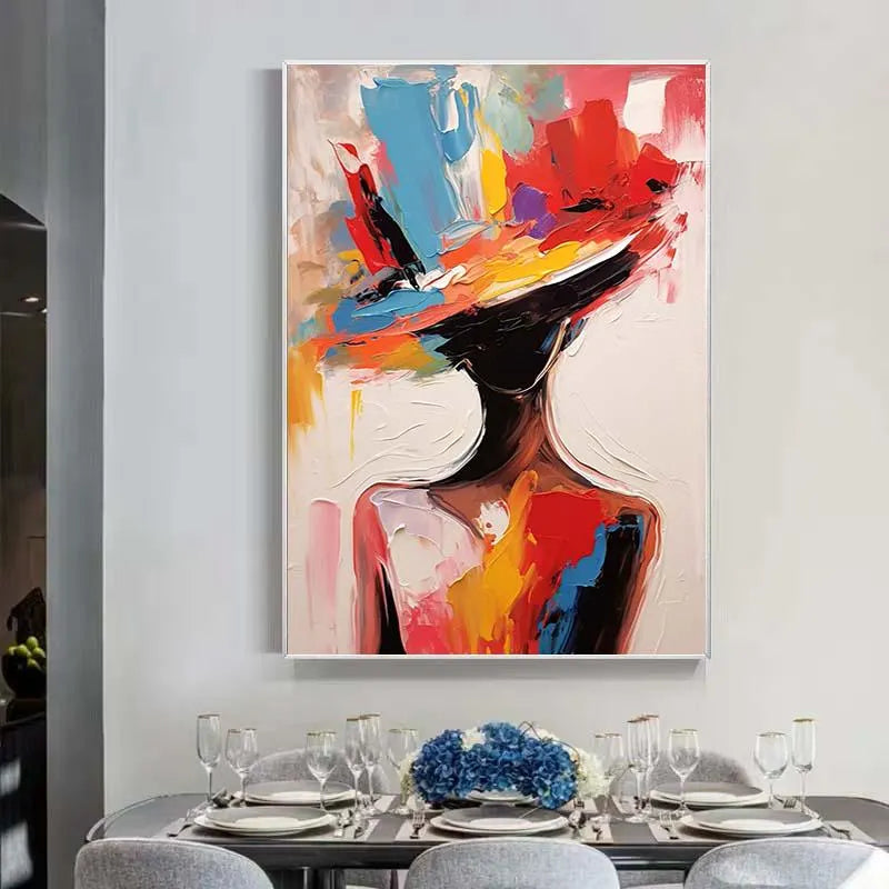 VIVID RADIANCE: Abstract Expressionist Lady in Hat, Bold Palette Knife Portrait Art