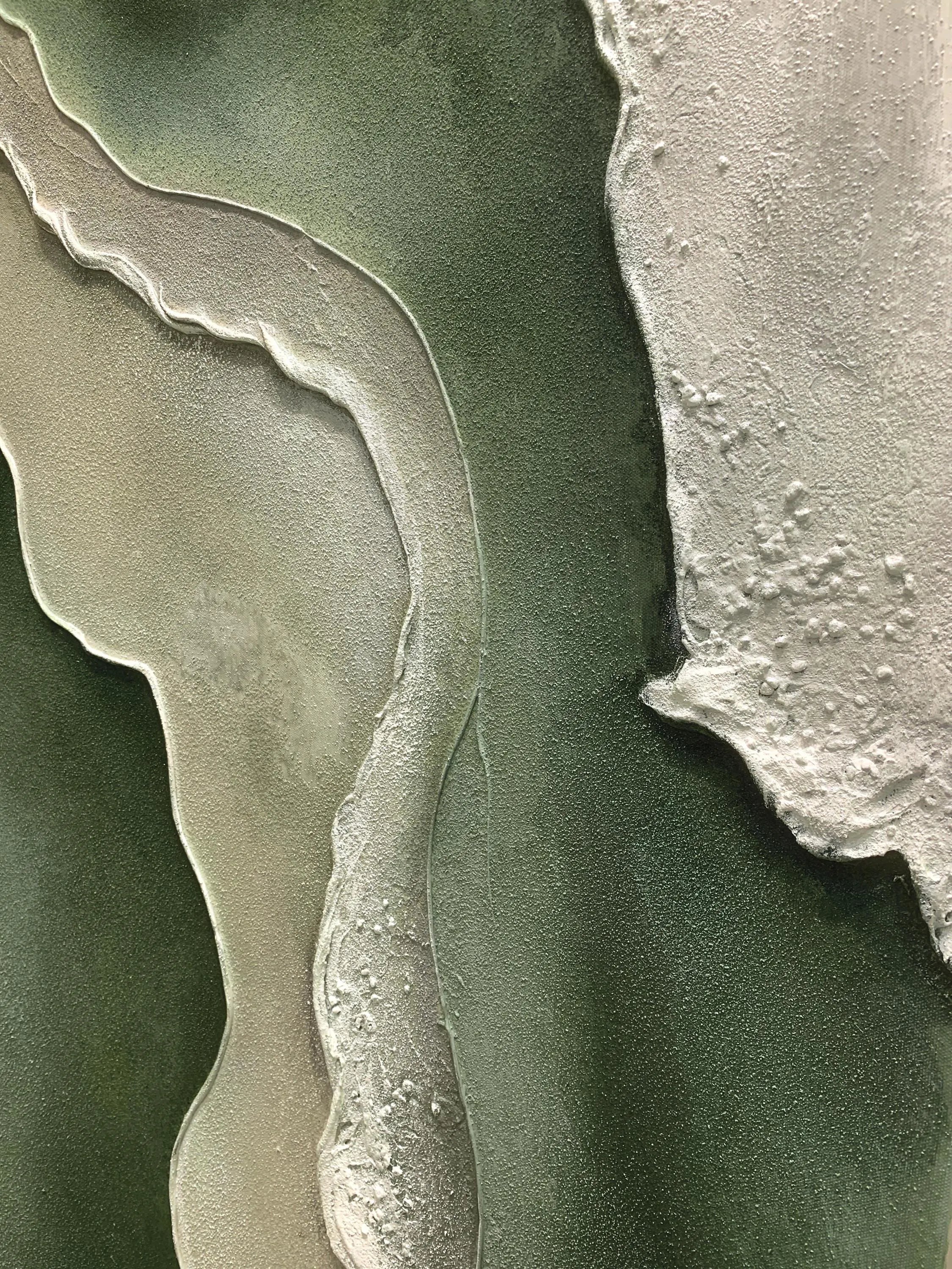 Moss Strata – Hand-Painted Deep Green and Sage Plaster Effect Wave Texture Painting | Organic Contemporary Texture Living Room & Bedroom Art