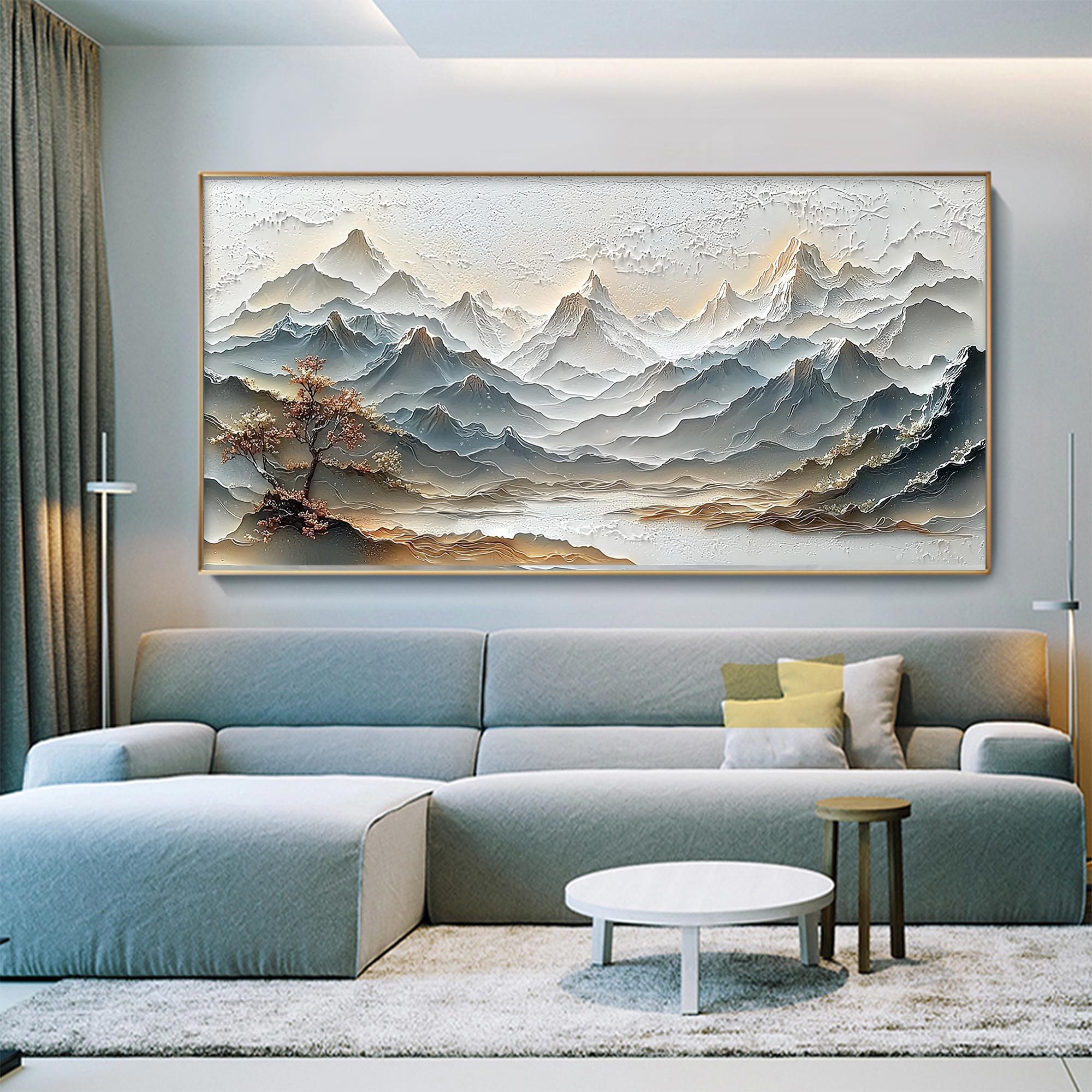 Earthen Ridge – Hand-Painted Brown Alpine Ridge Palette Knife Heavy Texture Oil Mountain Painting | Contemporary Mountain Living Room & Home Office Art