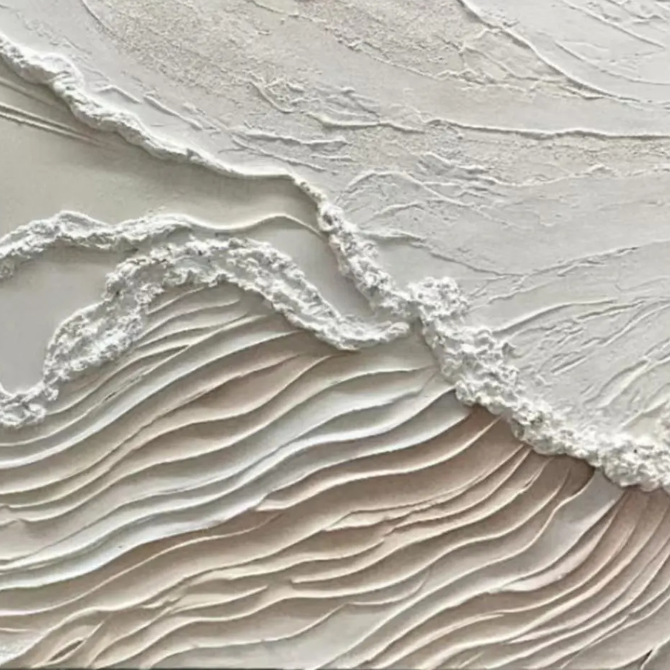 Earthen Strata – Hand-Painted Oatmeal and Tan Linear Plaster Relief Texture Painting | Japandi Organic Wabi-Sabi Living Room & Hallway Art