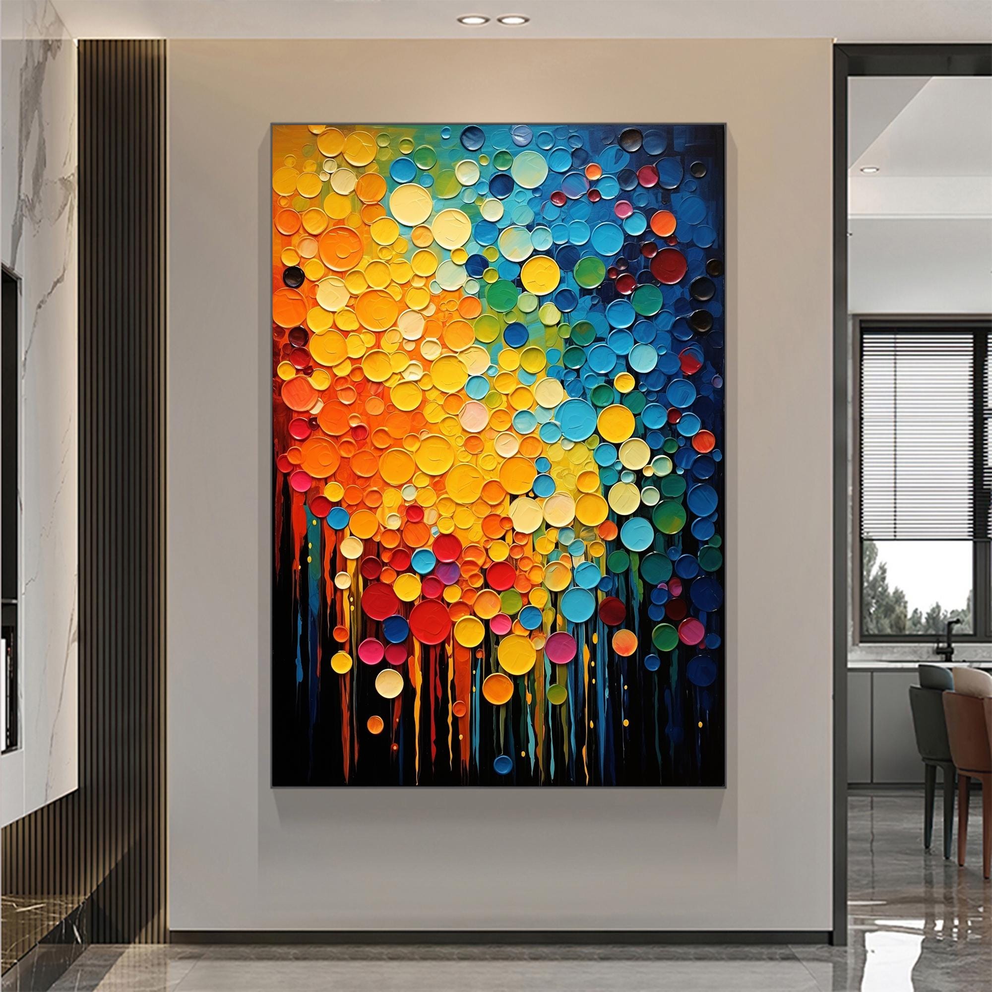 Vibrant Dots – Hand-Painted Multicolored Circular Pop Art Palette Knife Texture Painting | Bold Abstract Palette Knife Living Room Art