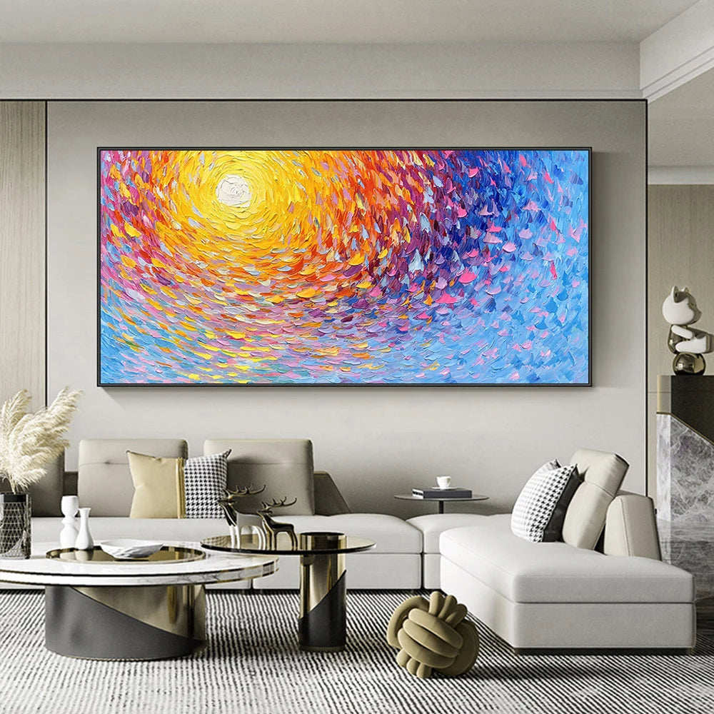 Sunlight Swirl – Vibrant Van Gogh Style Impressionism Abstract Painting | Bold Abstract Palette Knife Living Room Art