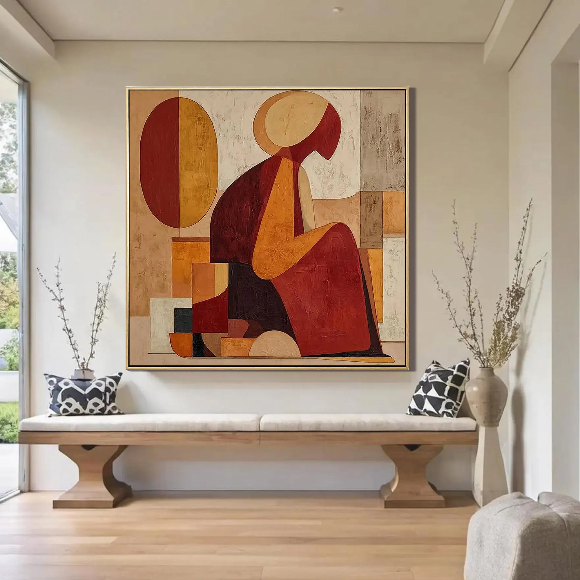 Autumn Vigor – Mid-Century Modern Geometric Terracotta Abstract Painting | Contemporary Expressionist Living Room & Office Art