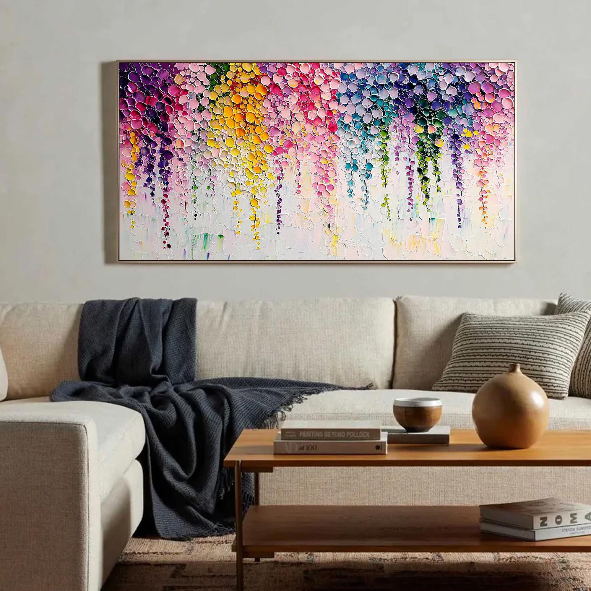 Floral Dreamscape – Modern Impasto Flower Oil Painting | Creative Textured Panorama Living Room Art