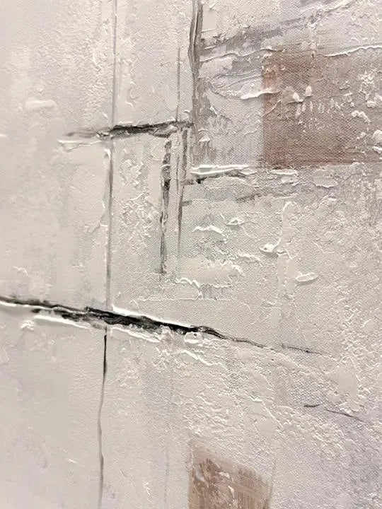 Minimalist Trace – Hand-Painted Minimalist Beige and Grey Plaster Relief Wabi-Sabi Painting | Japandi Organic Wabi-Sabi Living Room & Hallway Art