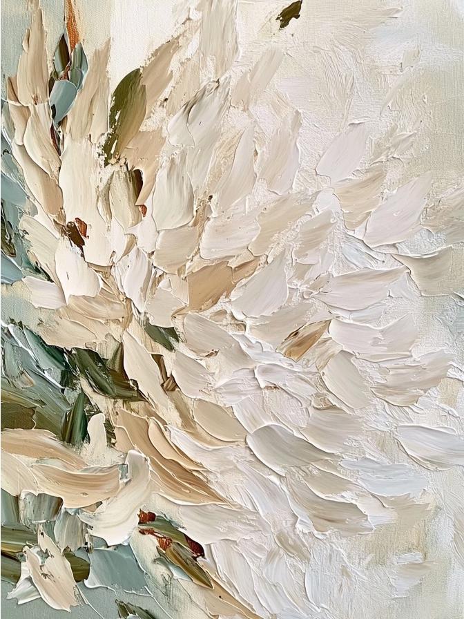 Petal Layers – Hand-Painted Creamy White and Beige 3D Floral Painting | Soft Organic Botanical Bedroom & Living Room Art