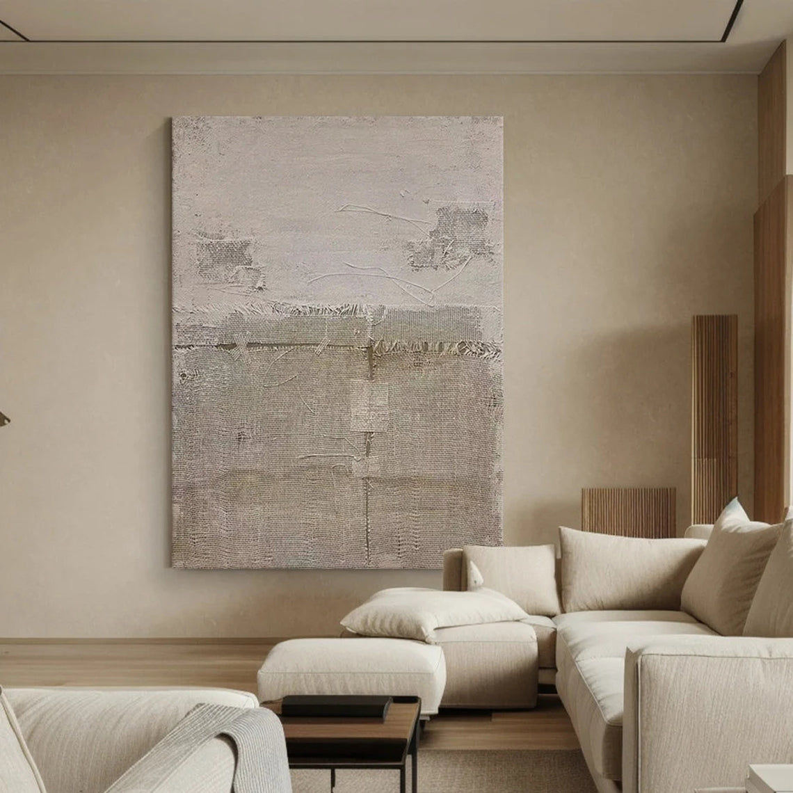 EARTHEN CRUST: Wabi-Sabi Wall Art, Hand-Painted Distressed Grey and Sand Plaster Relief 3D Heavy Texture Studio Art