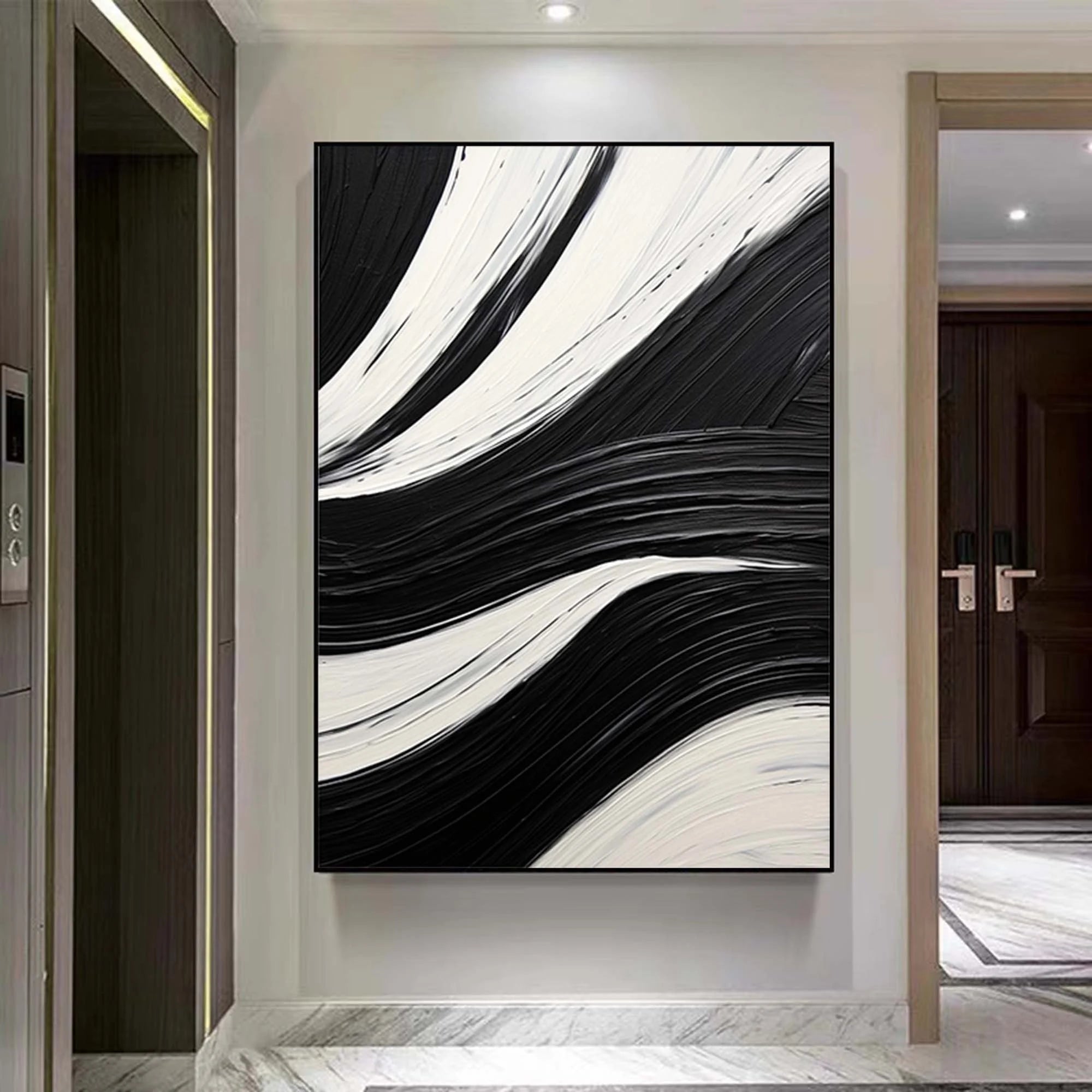 MONO SWIRL: Minimalist Wall Art, Hand-Painted Black and White Abstract Spiral Palette Knife Heavy Texture Canvas Painting