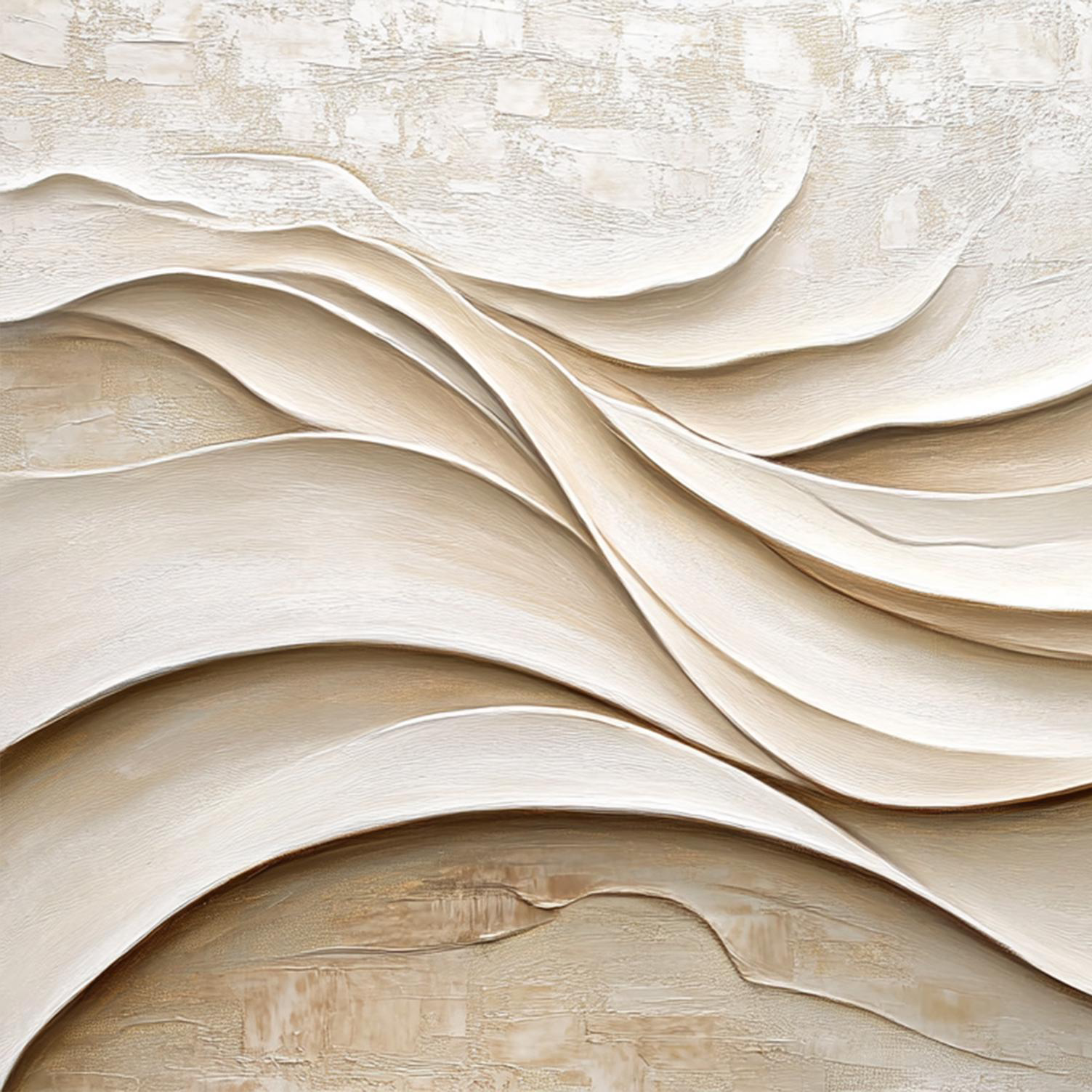 Silk Ripple – Hand-Painted Creamy White Fluid Plaster Relief Minimalist Painting | Modern Minimalist Bedroom & Home Office Art