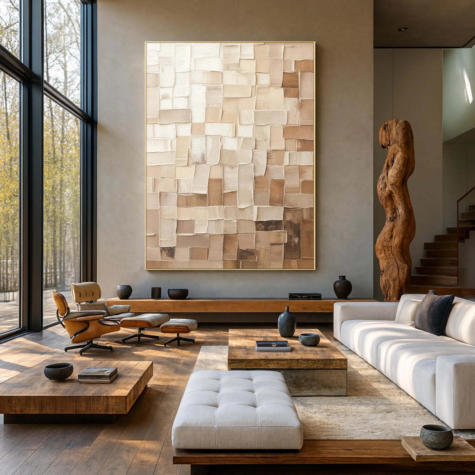 TEXTURED TILES: Texture Wall Art, Hand-Painted Neutral Beige Mosaic Plaster Block 3D Heavy Texture Studio Art