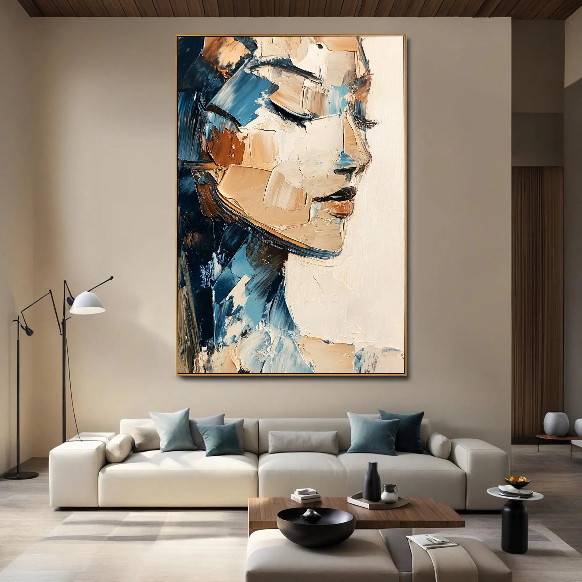 Serene Contemplation – Abstract Woman Face Impasto Palette Knife Hand-Painted Oil Portrait Painting | Contemporary Expressionist Living Room & Office Art