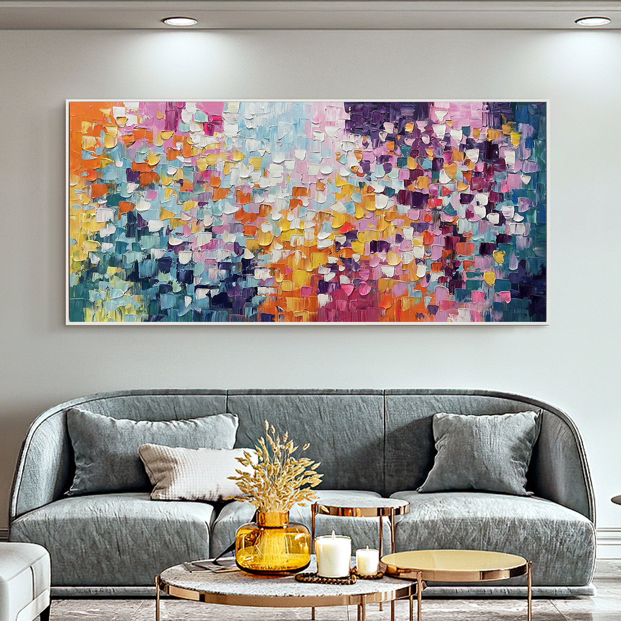 Prismatic Explosion – Hand-Painted Vibrant Multicolored 3D Impasto Palette Knife Colorful Painting | Bold Abstract Palette Knife Living Room Art