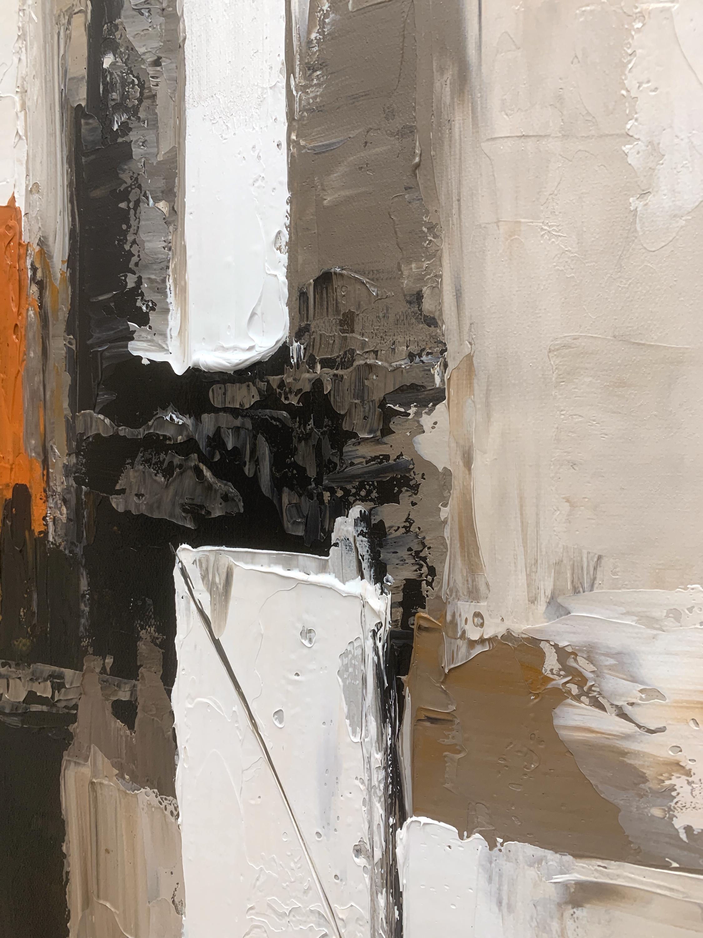 Urban Cross – Hand-Painted Industrial Grey Geometric Palette Knife Abstract Painting | Modern Abstract Living Room & Office Art