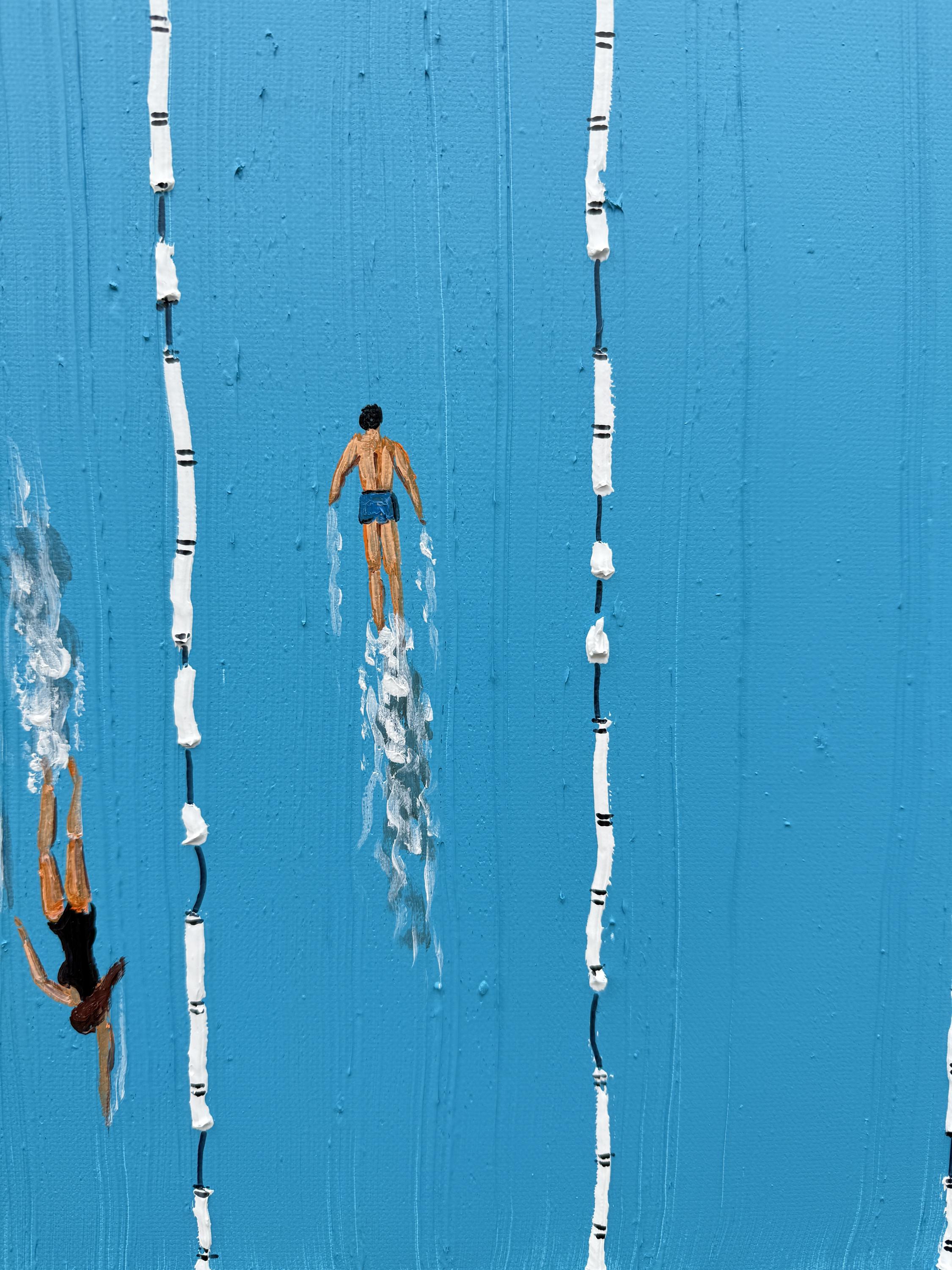 Summer Splash – Modern Swimming Pool Textured Painting | Minimalist Vibrant Blue Home Office Art
