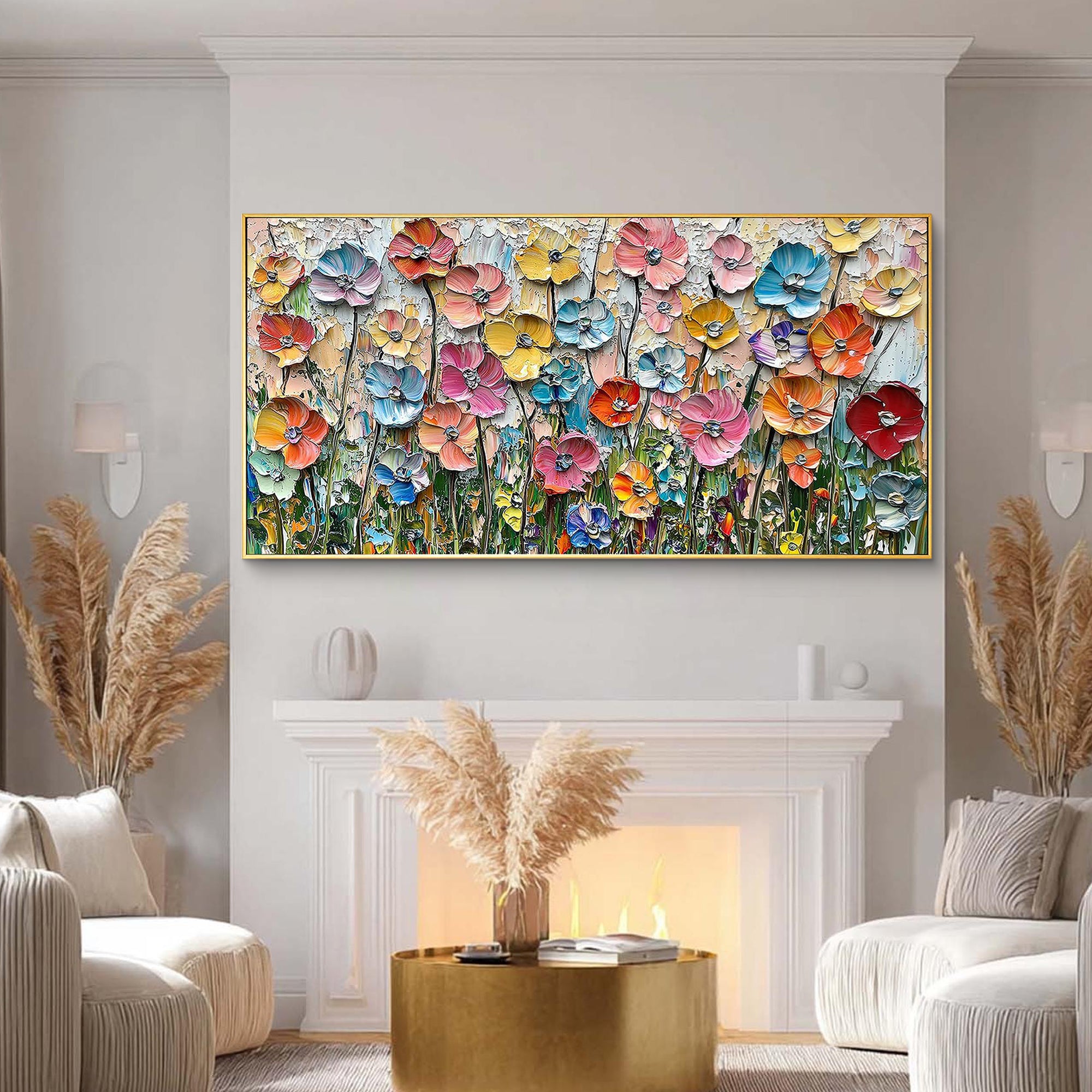Summer Symphony – Vibrant Wildflower Meadow Impasto Floral Painting | Vibrant Botanical Living Room & Dining Room Art