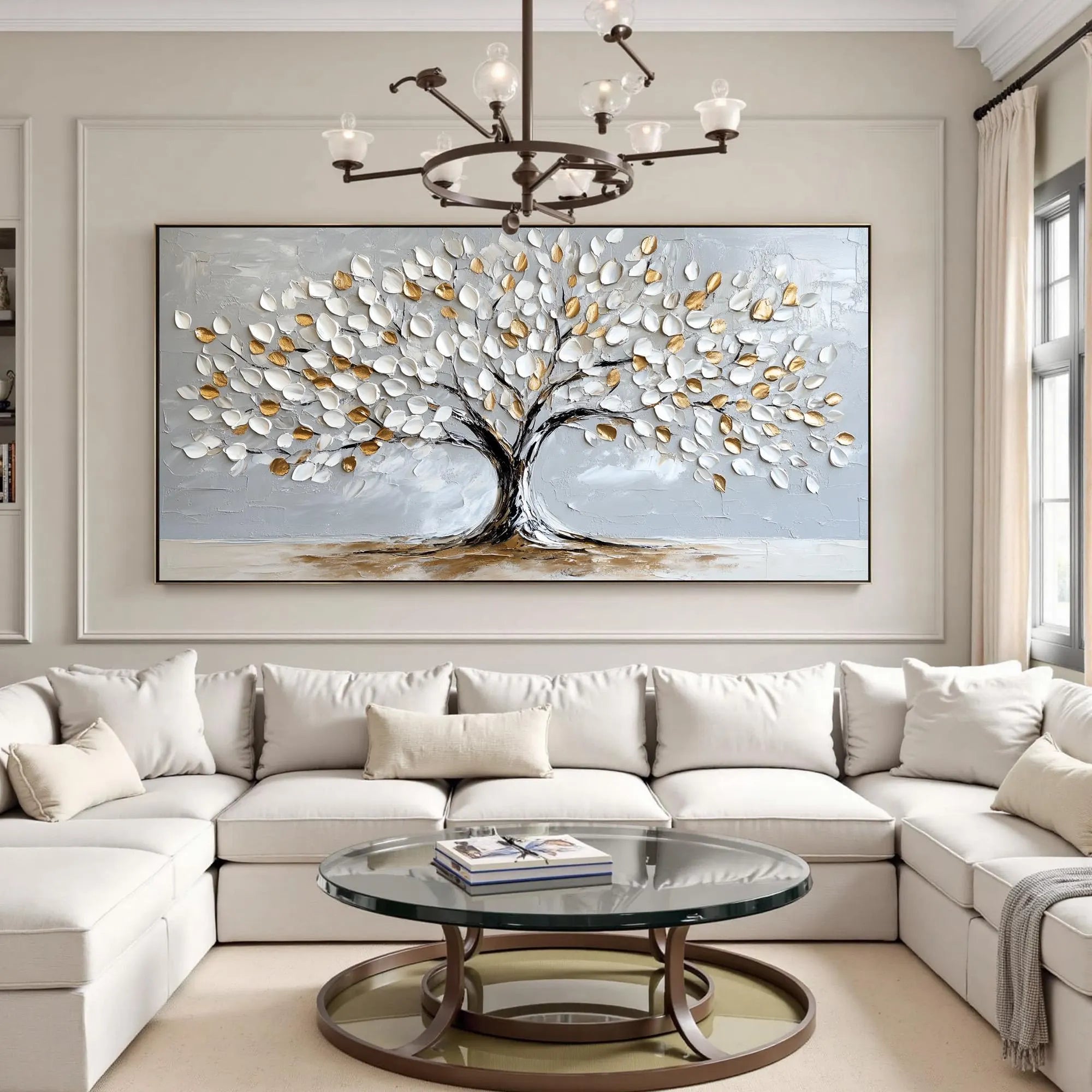 The Growth of Wealth – 3D Textured Tree of Life Painting | Modern Luxury Living Room Art