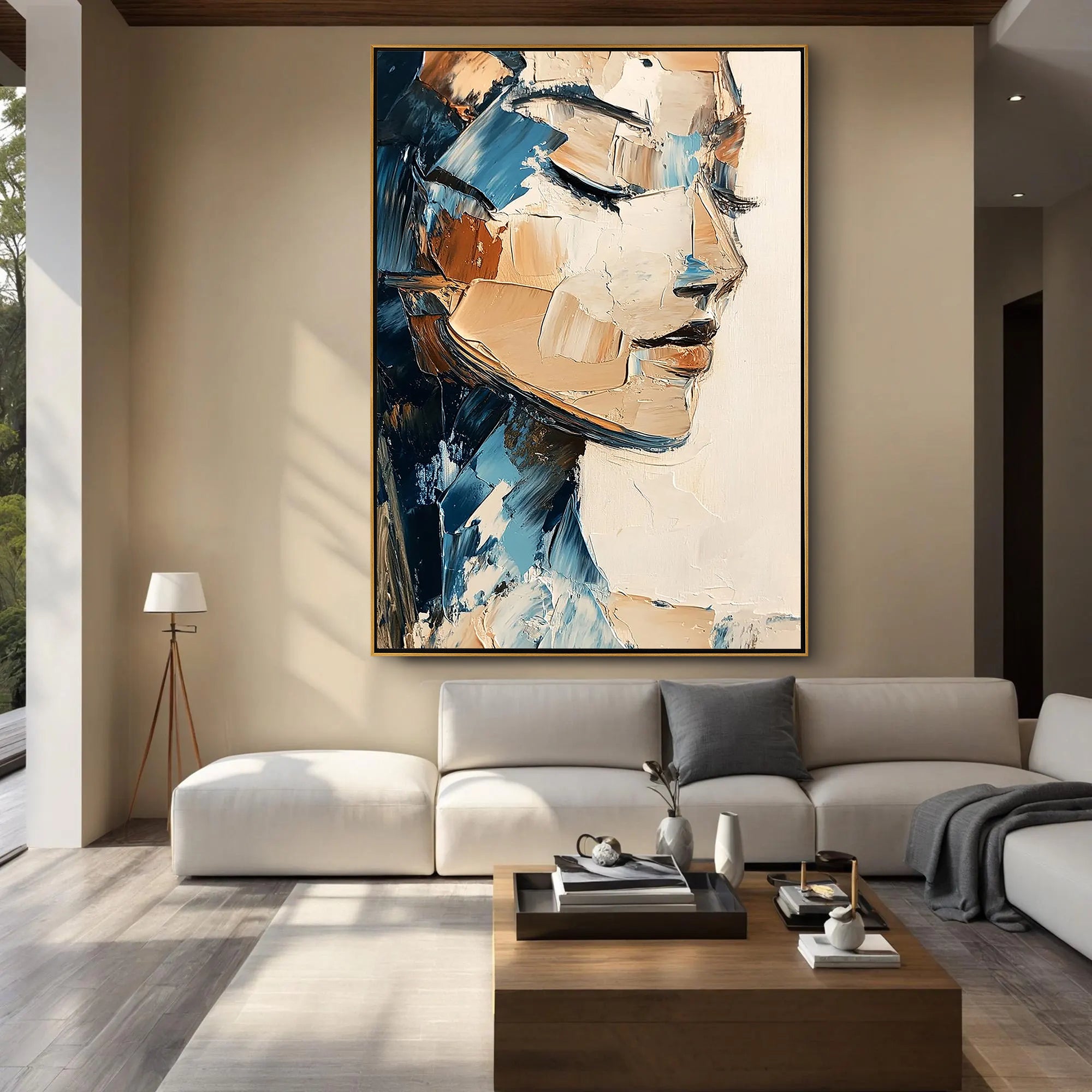 Serene Contemplation – Abstract Woman Face Impasto Palette Knife Hand-Painted Oil Portrait Painting | Contemporary Expressionist Living Room & Office Art