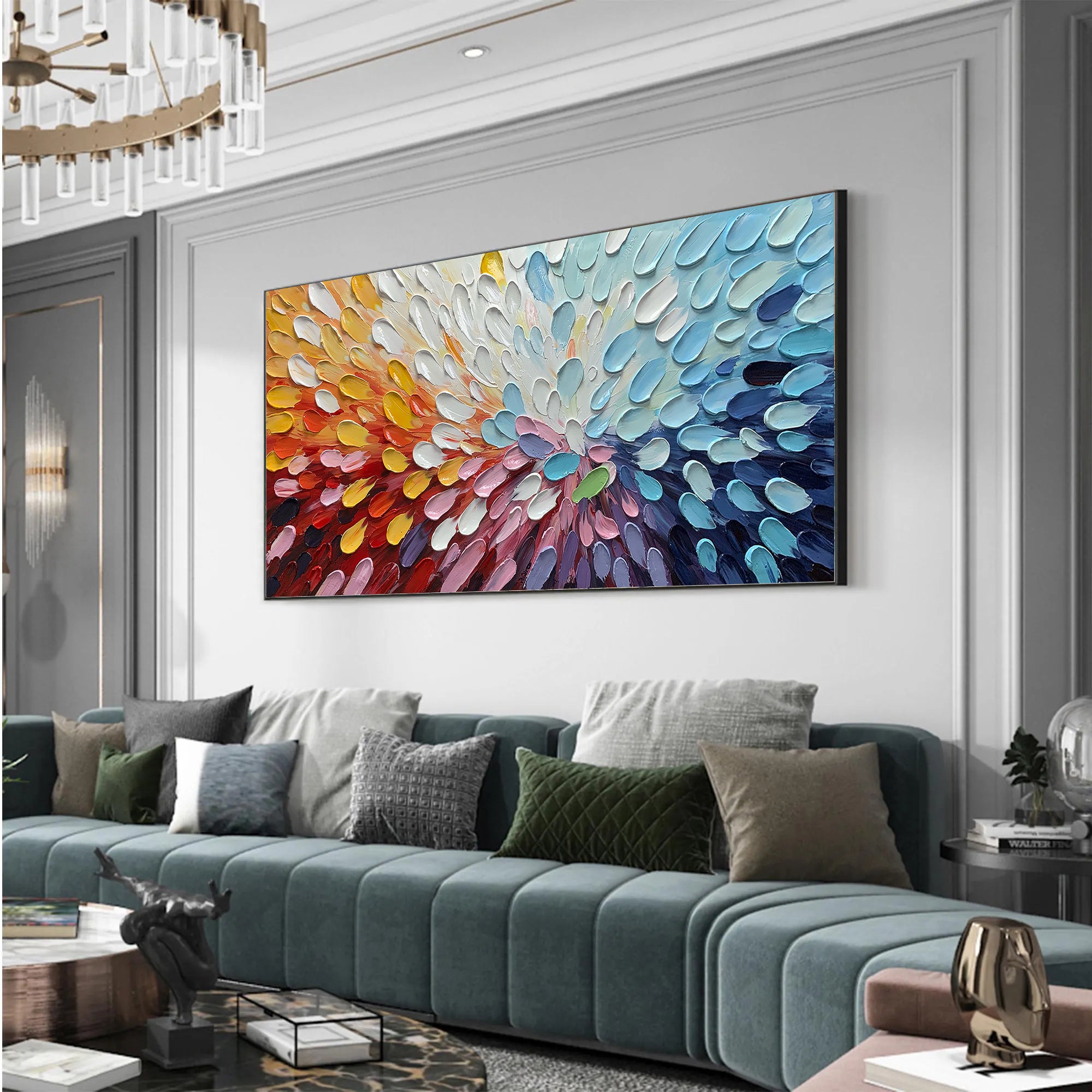 VIVID SURGE: Panoramic 3D Heavy Texture Abstract Wall Art, Colorful Impasto Palette Knife Painting