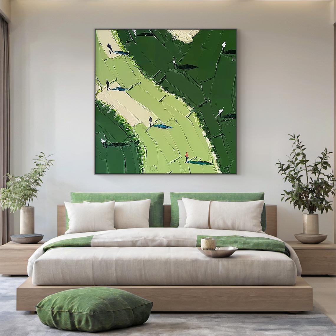 Deep Fairway – Hand-Painted Forest Green 3D Heavy Texture Golf Course Athletes Sport Painting | Contemporary Landscape Living Room & Dining Room Art