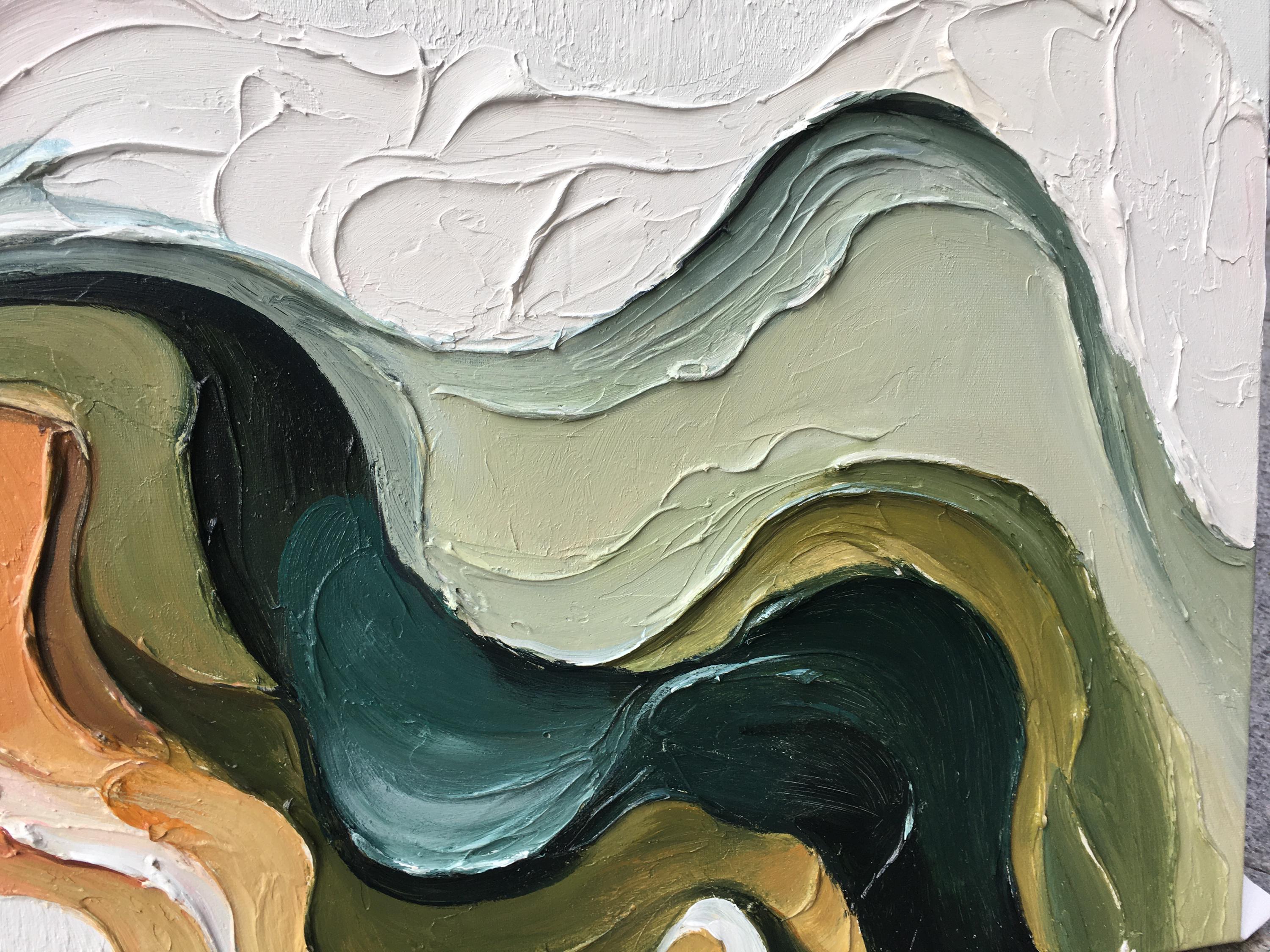 Earth's Veins – Modern Sculptural Texture Abstract Painting | Wabi-Sabi Vintage Green Entryway Wall Art