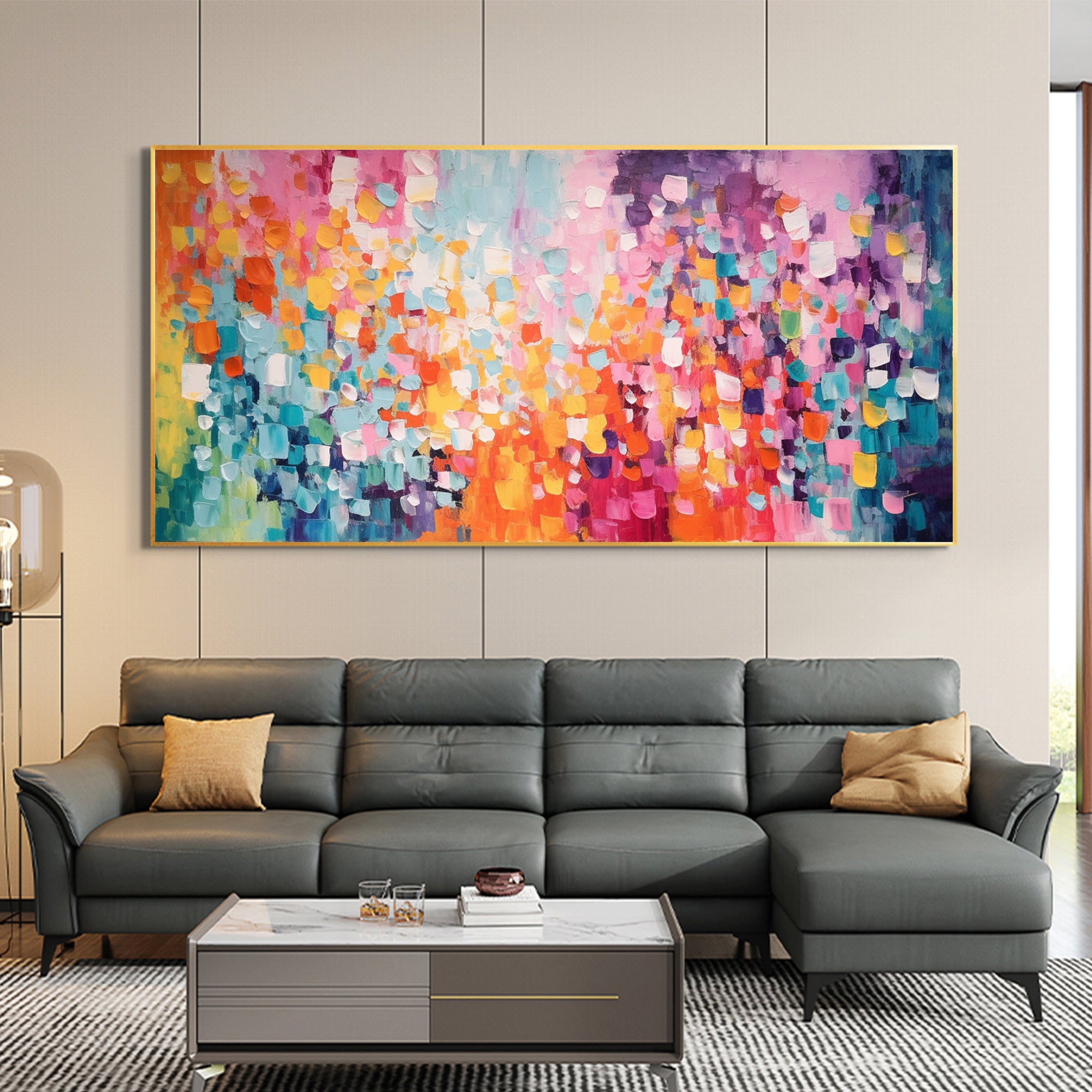 Prismatic Explosion – Hand-Painted Vibrant Multicolored 3D Impasto Palette Knife Colorful Painting | Bold Abstract Palette Knife Living Room Art
