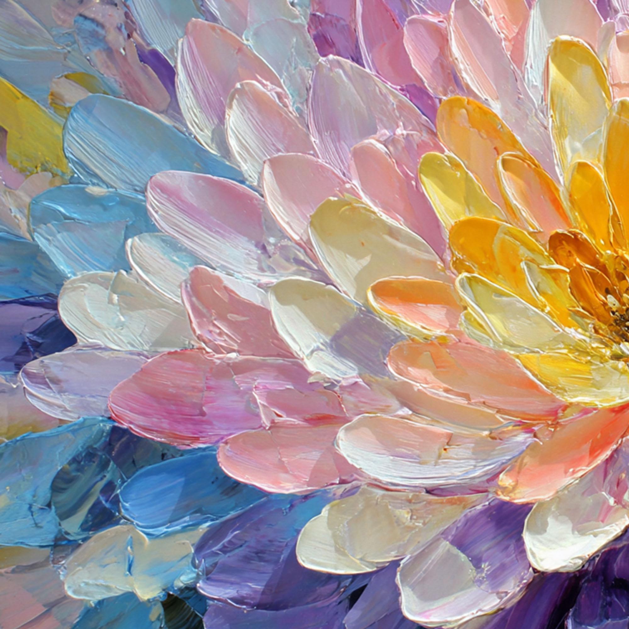Vivid Bloom – Modern Rainbow Petal Relief Floral Painting | Vibrant Botanical Living Room & Dining Room Art
