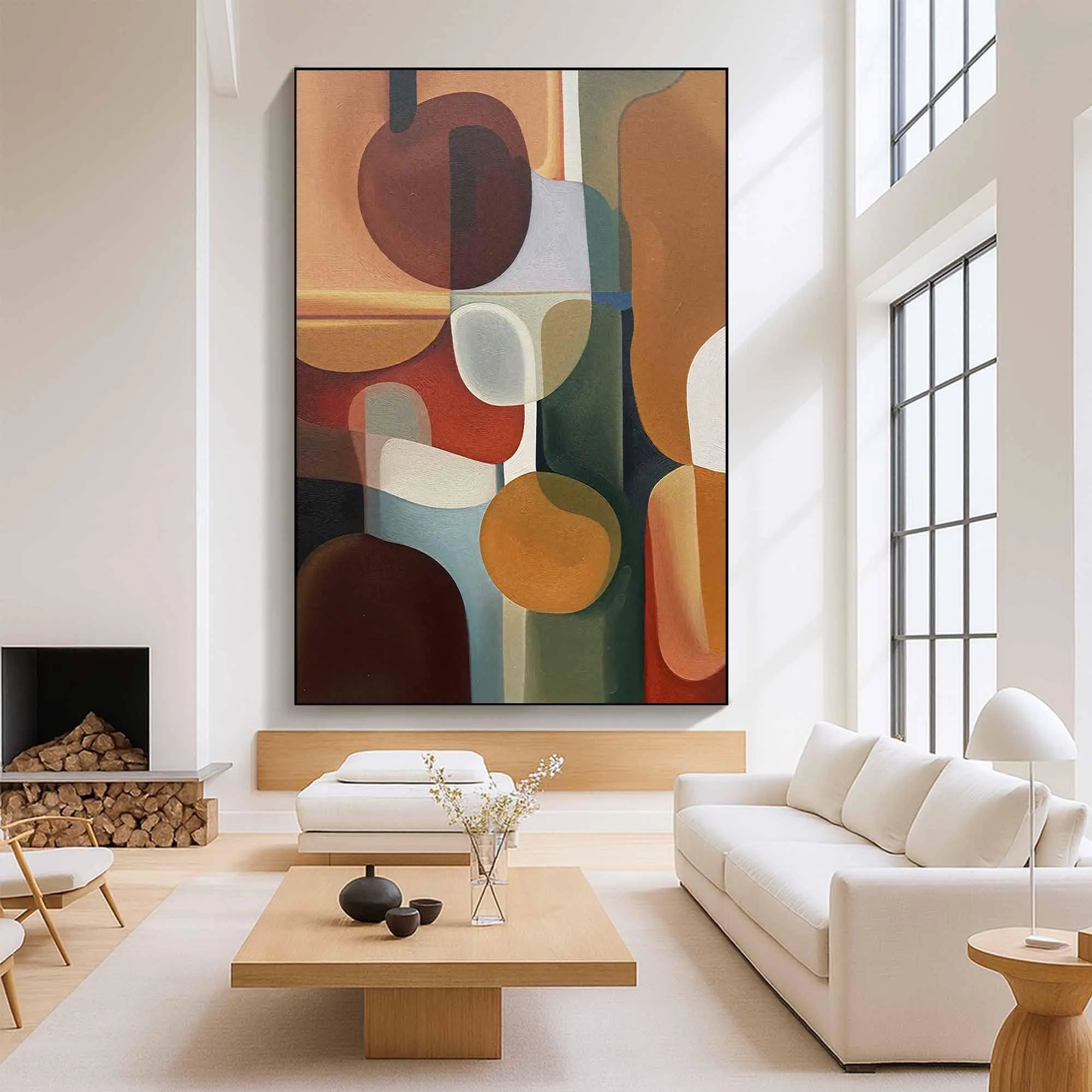 Retro Contour – Warm Earth Tone Geometric Abstract Painting | Modern Wabi-Sabi Living Room Art