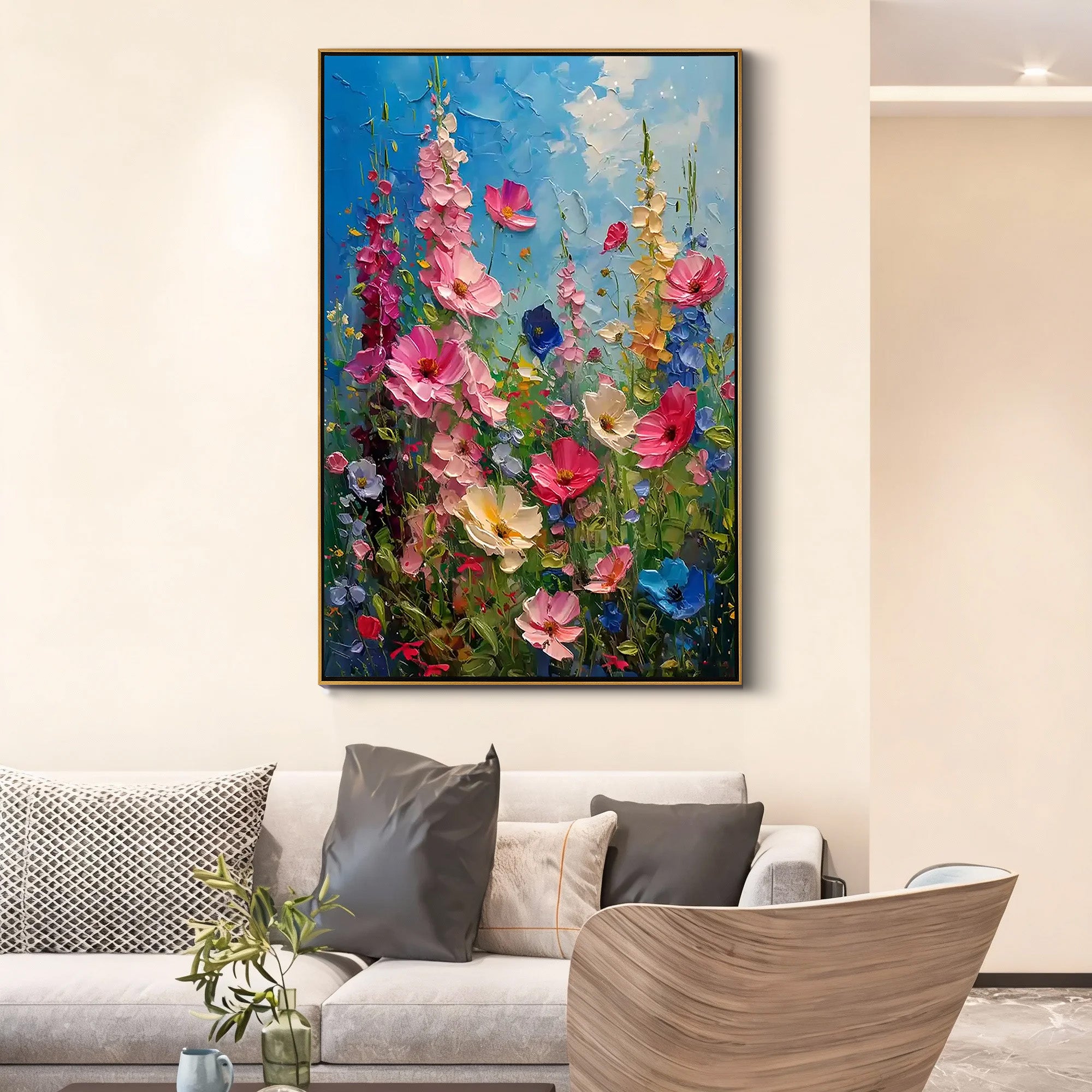 Wild Bloom – Hand-Painted Multicolored Wildflower Garden Palette Knife Floral Painting | Vibrant Botanical Living Room & Dining Room Art