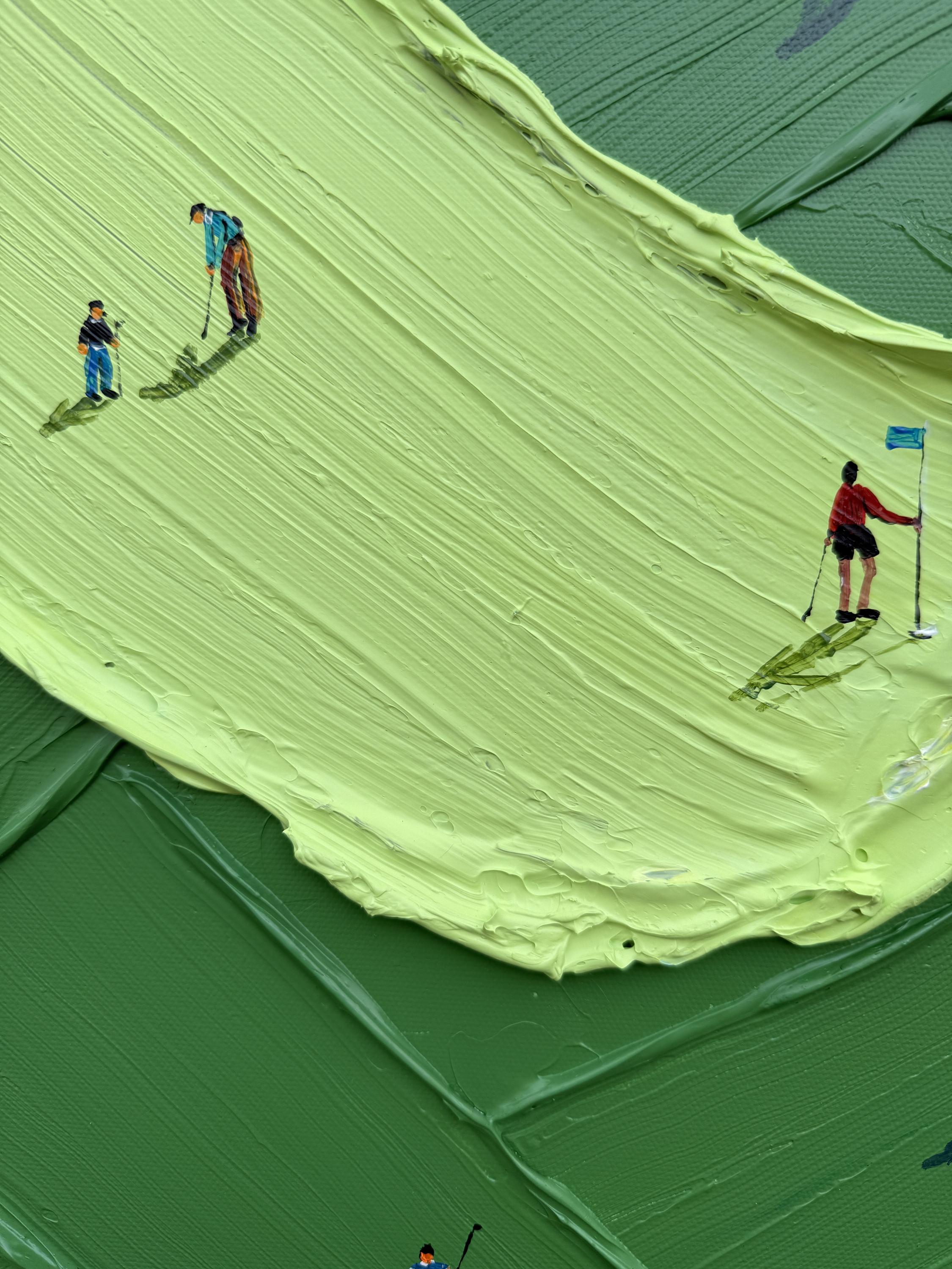 VIBRANT FAIRWAY: Sport Wall Art, Hand-Painted Green Grass Texture Minimalist Golfers 3D Heavy Texture Canvas Painting