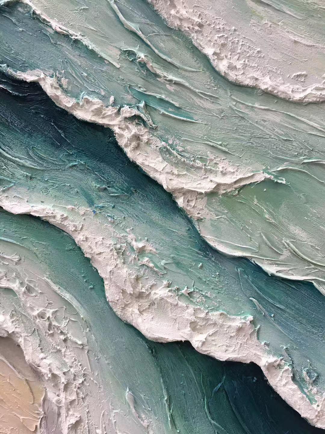 Aqua Surge – 3D Heavy Texture Coastal Seascape Hand-Painted Ocean Painting | Coastal Modern Living Room & Bedroom Art