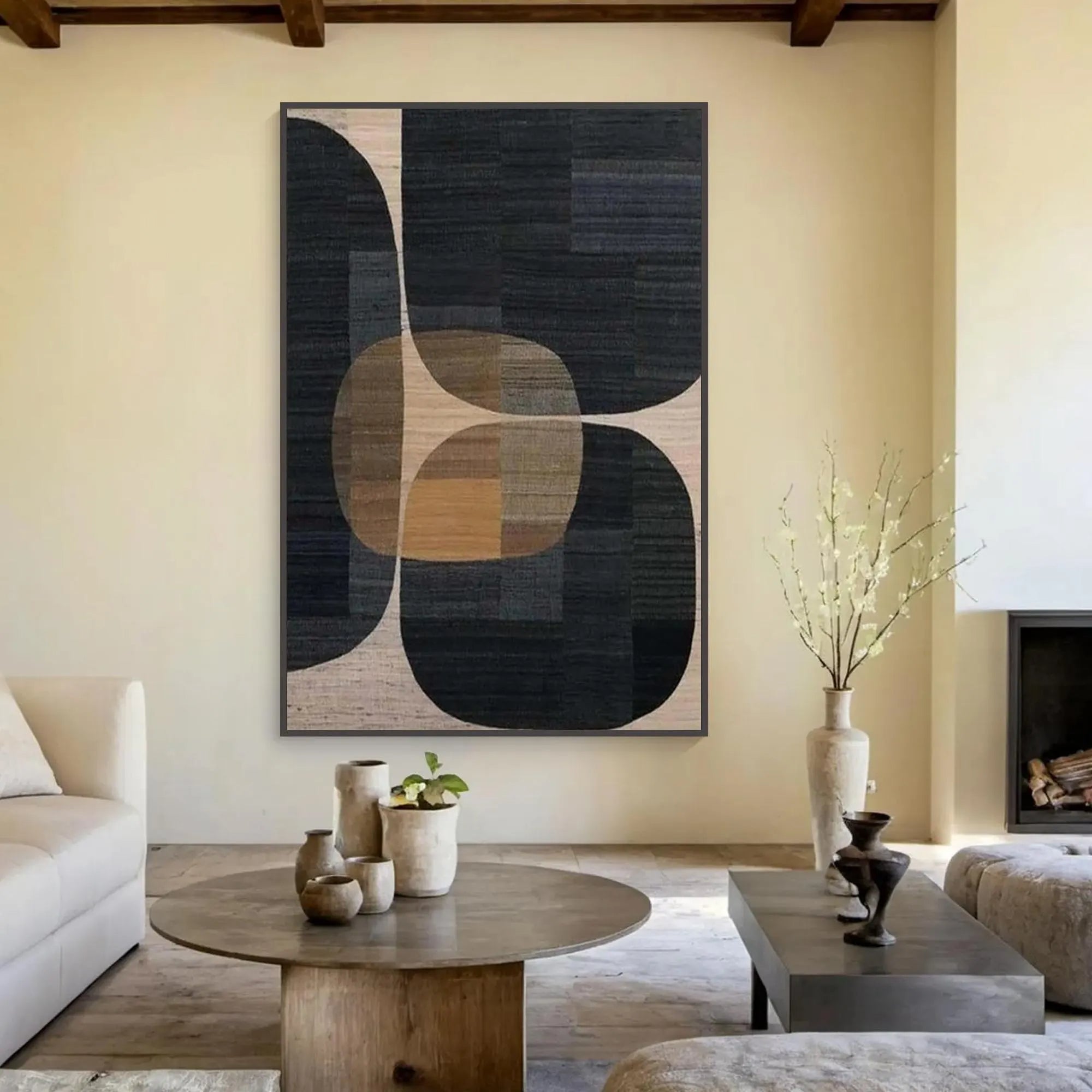 BAUHAUS RHYTHM- Mid-century Modern Geometric Art | Neutral Tone Abstract Textured  Hallway Painting