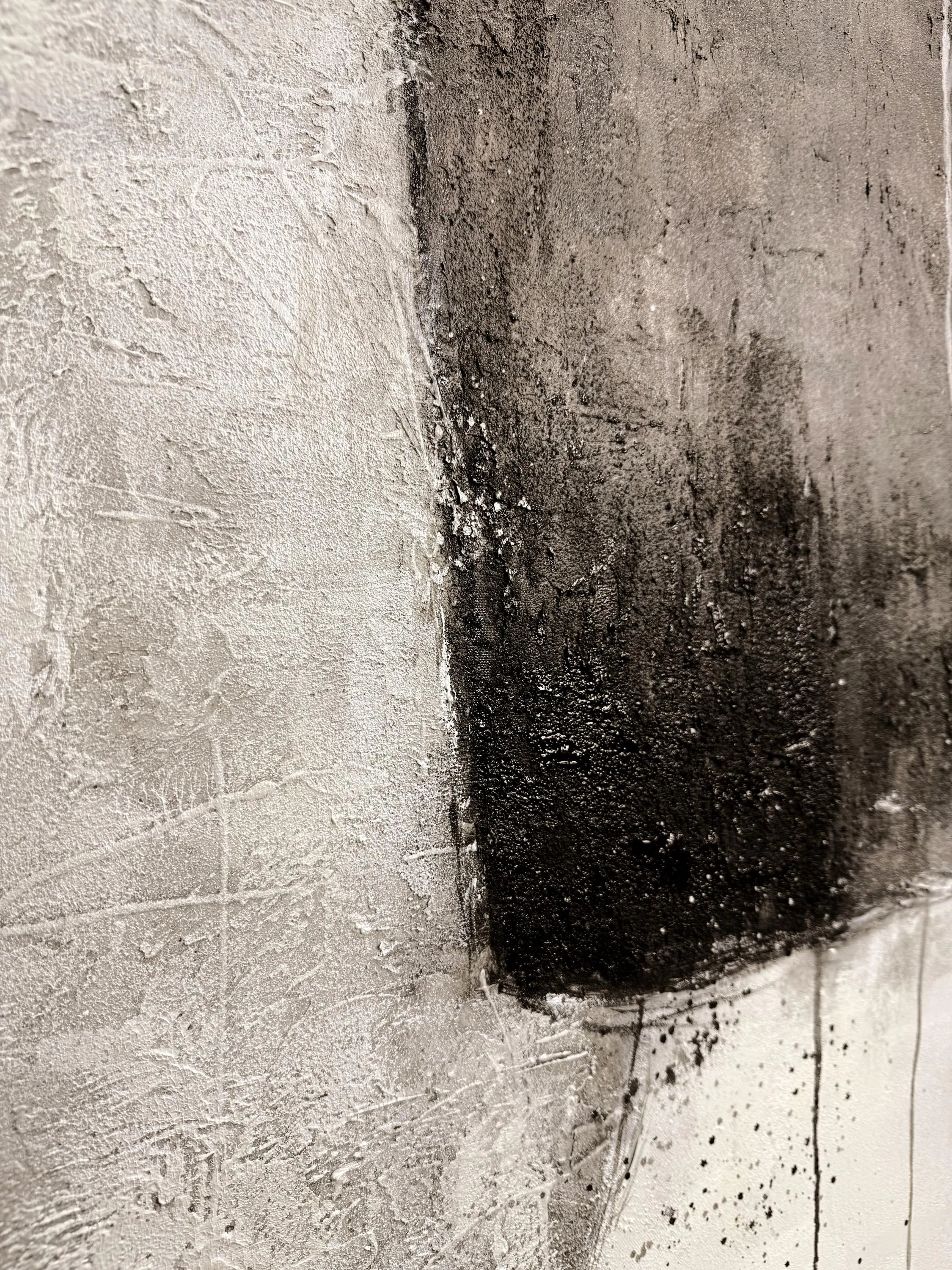Zen Balance – Hand-Painted Minimalist Black and Grey Plaster Effect Abstract Wabi-Sabi Painting | Japandi Wabi-Sabi Living Room & Bedroom Art