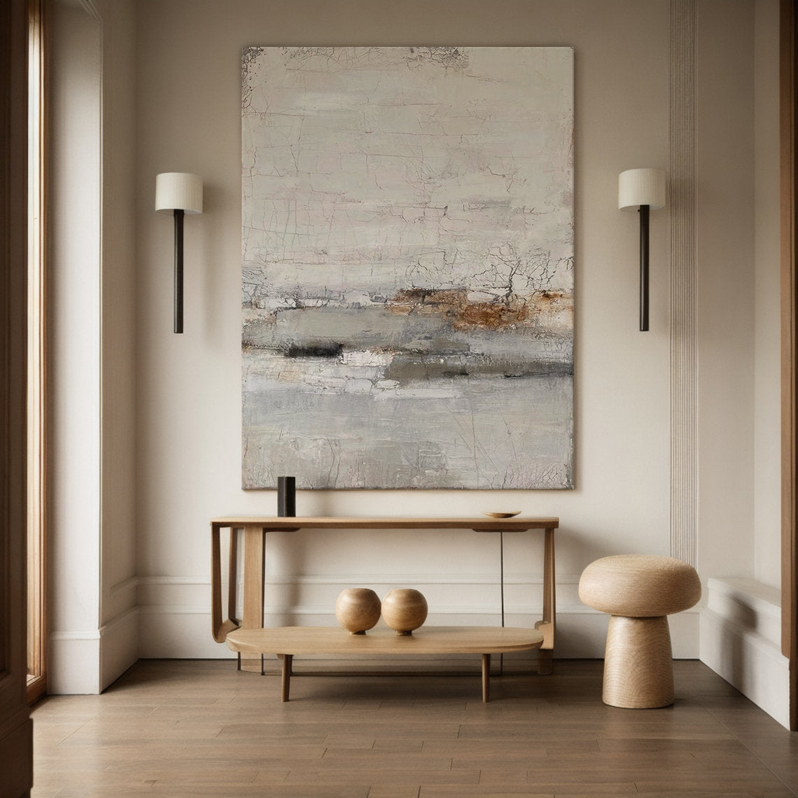 Rustic Strata – Hand-Painted Neutral Beige and Rust Palette Knife Wabi-Sabi Painting | Japandi Organic Wabi-Sabi Living Room & Hallway Art